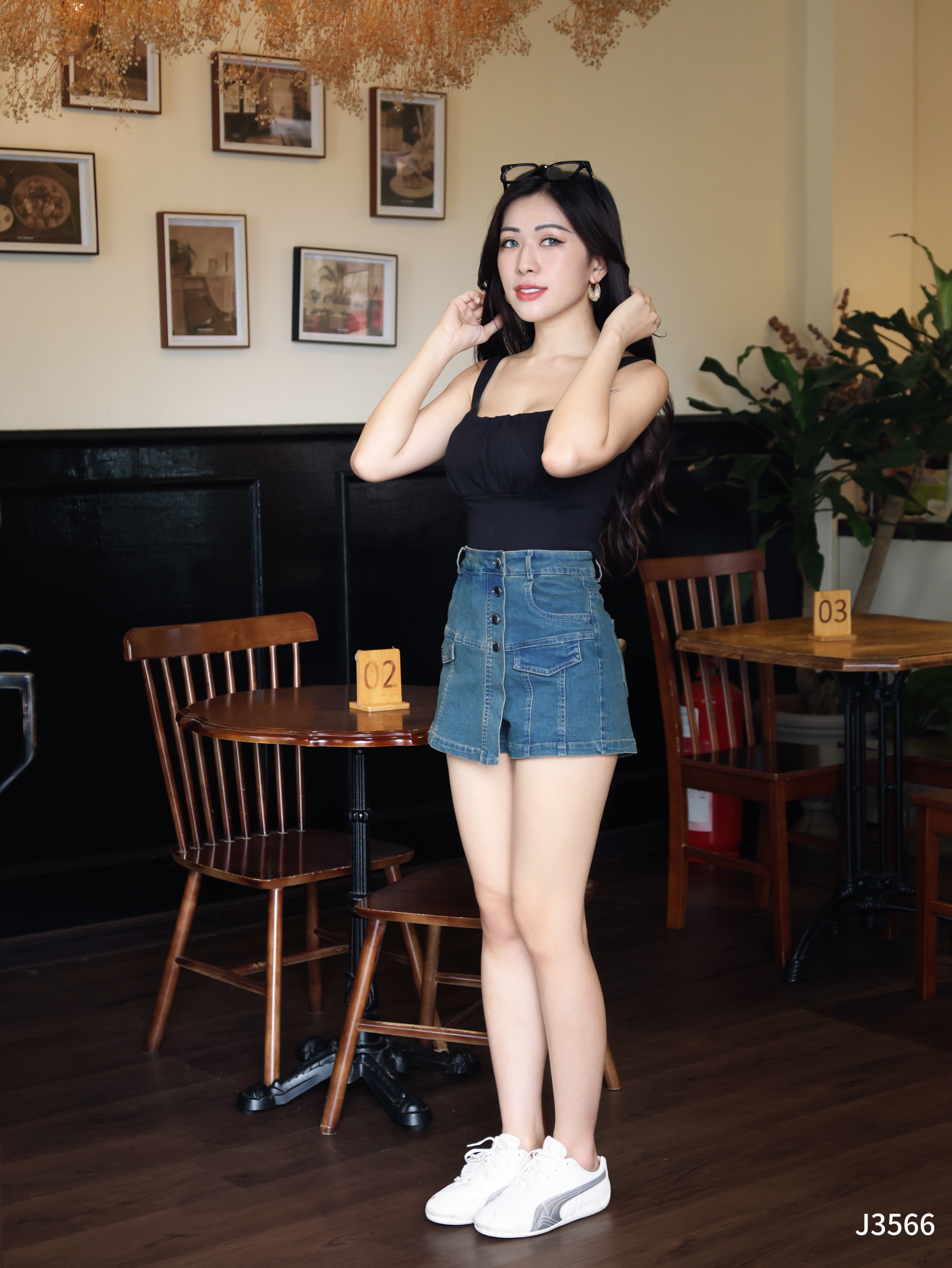 【LBP独家】设计感A字工装牛仔高腰裤裙 (J3566)