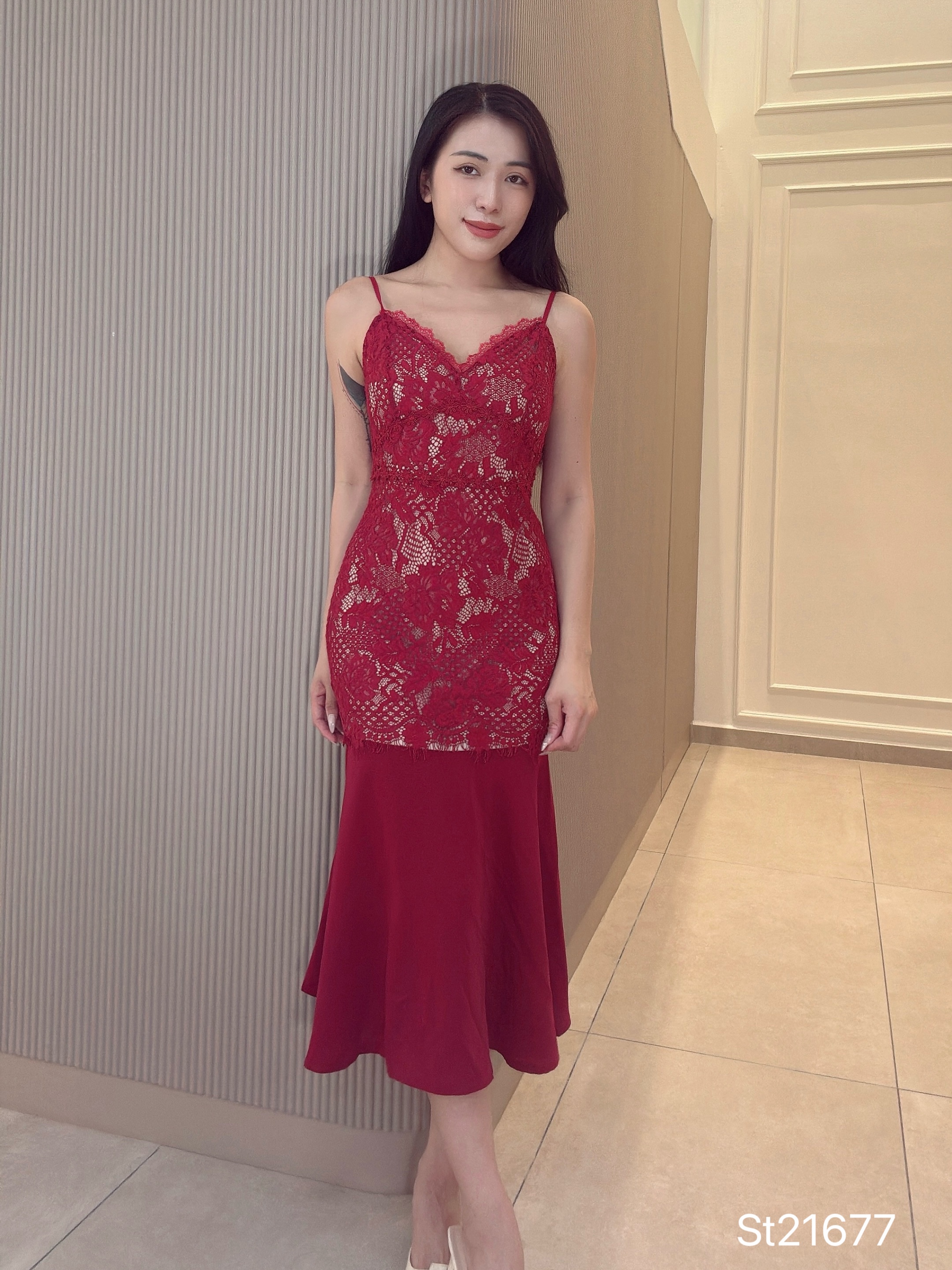 绝美高端V领鱼尾设计连身裙 (ST21677)