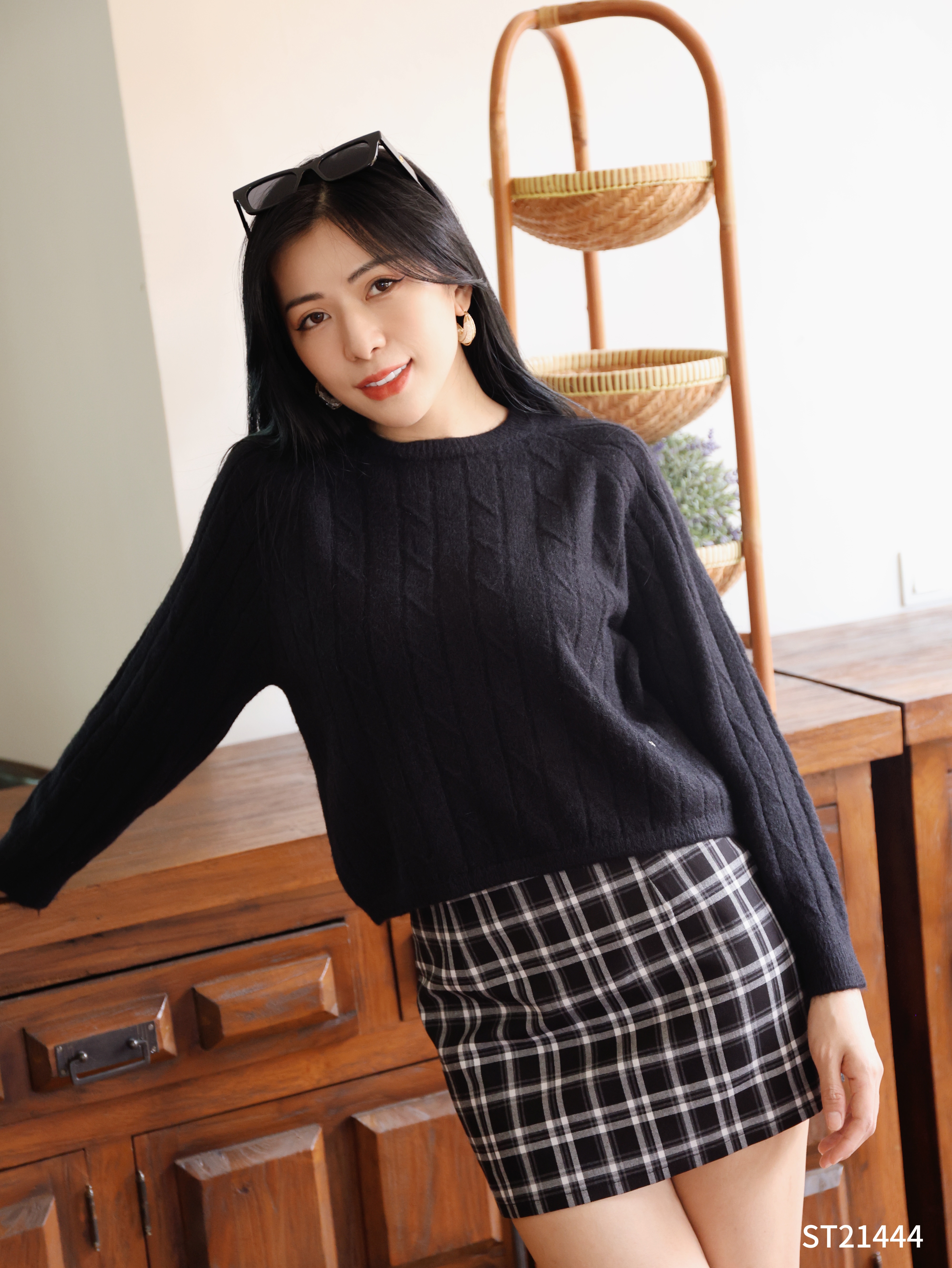 【LATTE NOON】复古格子设计A字高腰包臀裙 (ST21444)