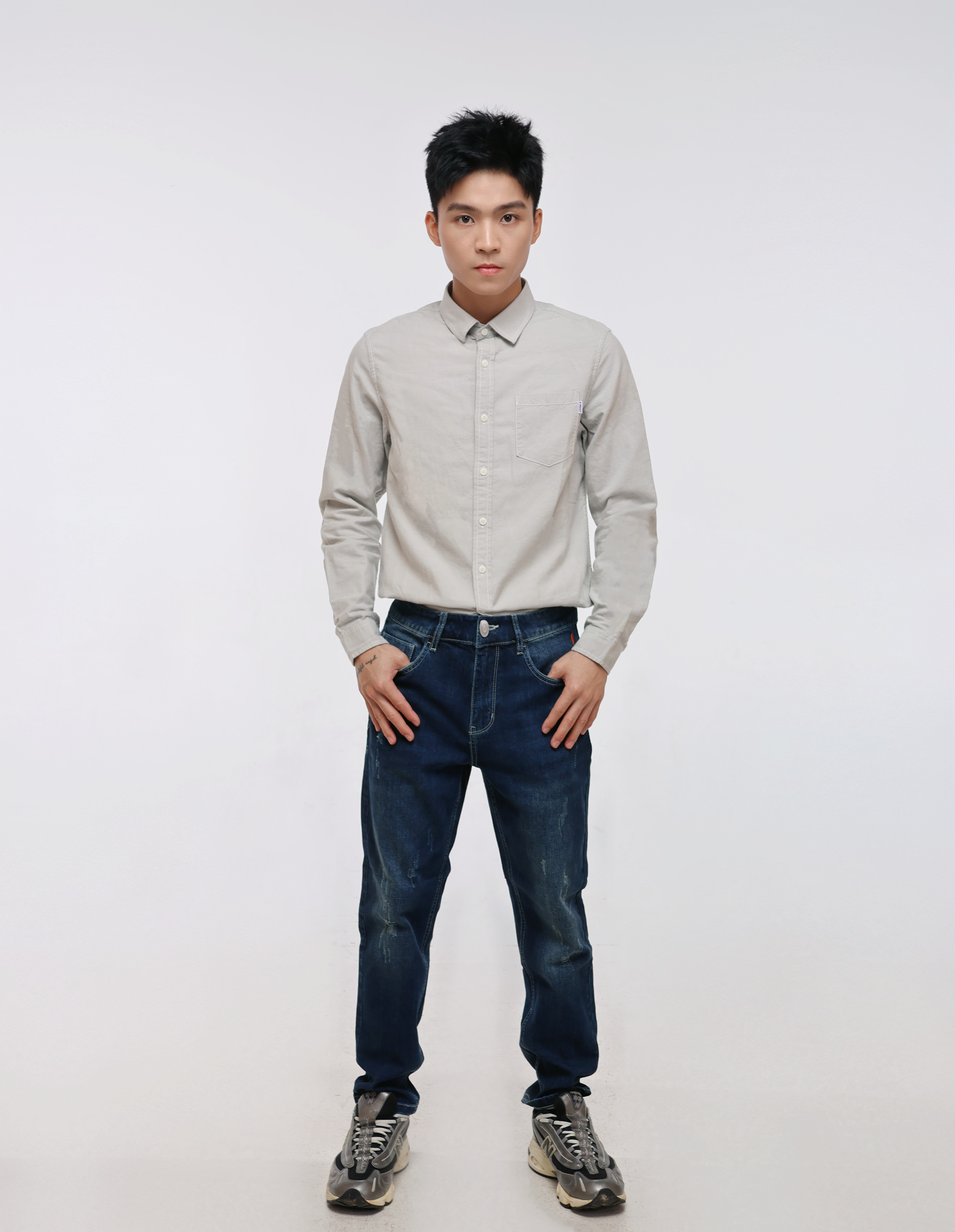 Men's Solid Colour One Side Pocket Button-up Shirt  (YS30128)