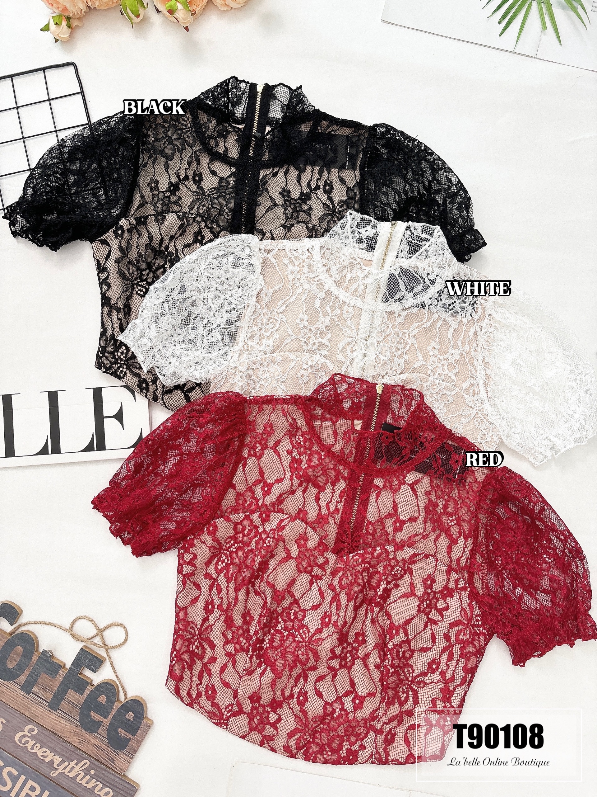 【LBP独家】时尚立领镂空蕾丝上衣 (T90108) - 特价-La'Belle Fashion Boutique Sdn Bhd