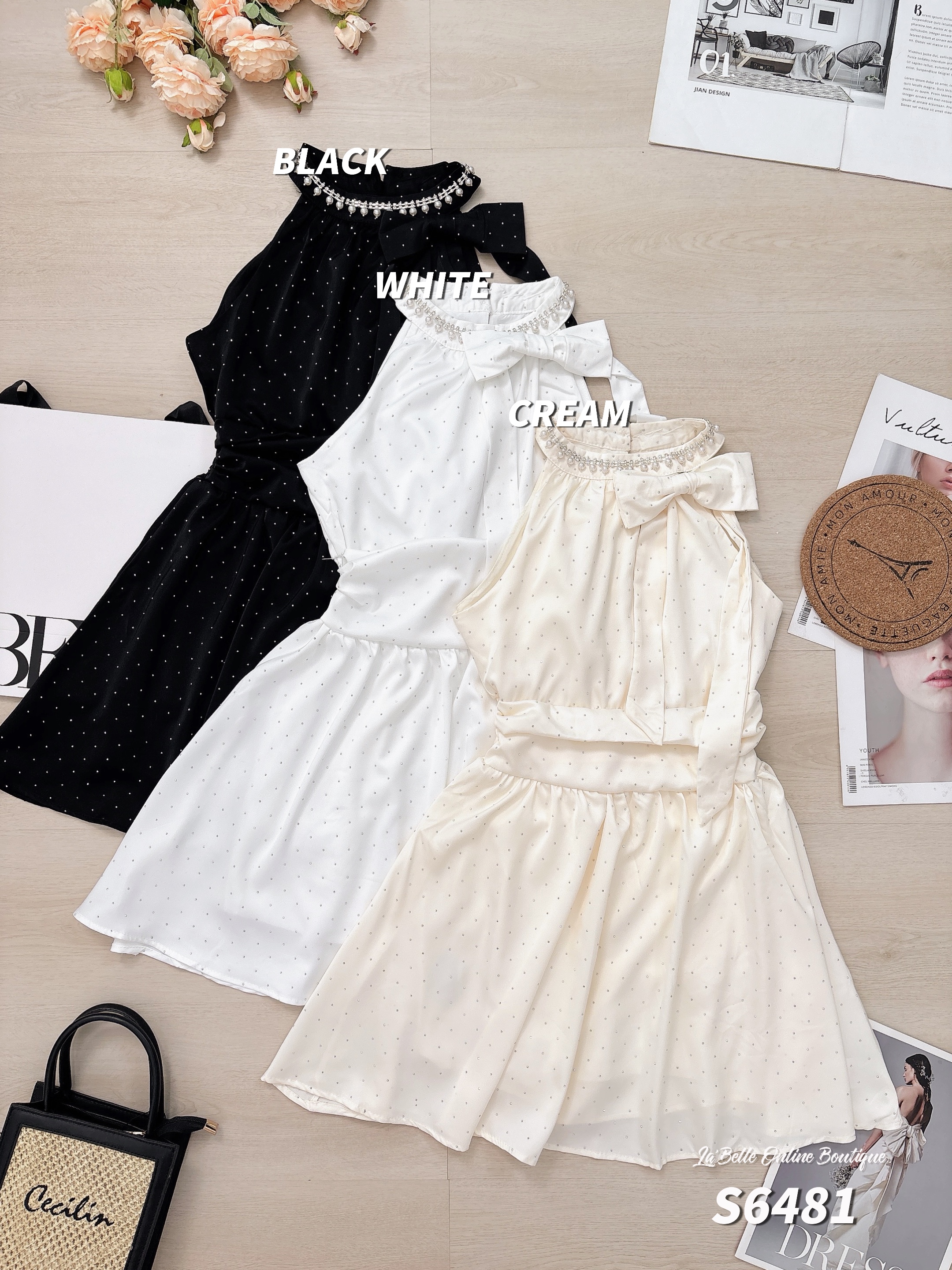 时尚Bling Bling镶钻蝴蝶结设计连身裙 (S6481)