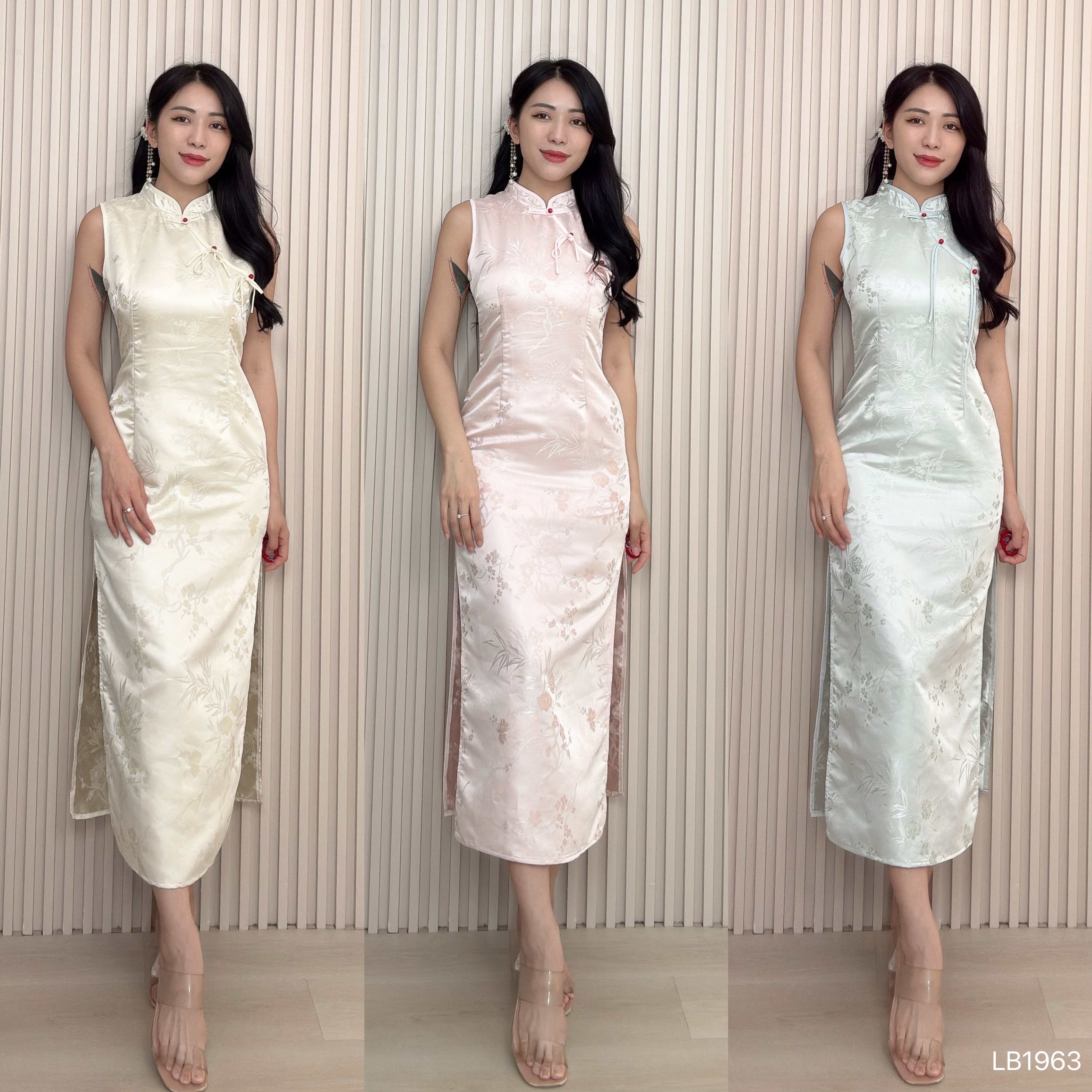 新中式侧边开叉设计无袖长版旗袍 (LB1963)