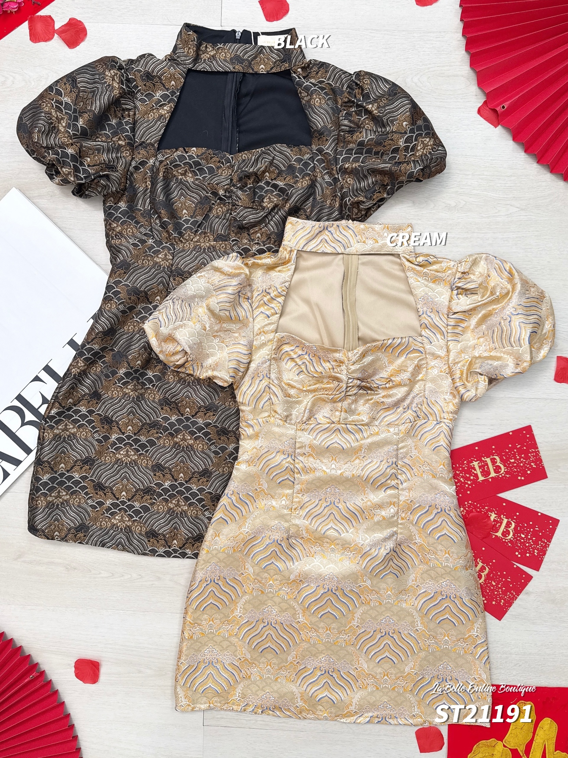 【LBP GXFC 独家新年系列-小龙蜕鳞】高端褶皱设计云海岸纹旗袍 (ST21191)-La'Belle Fashion Boutique Sdn Bhd