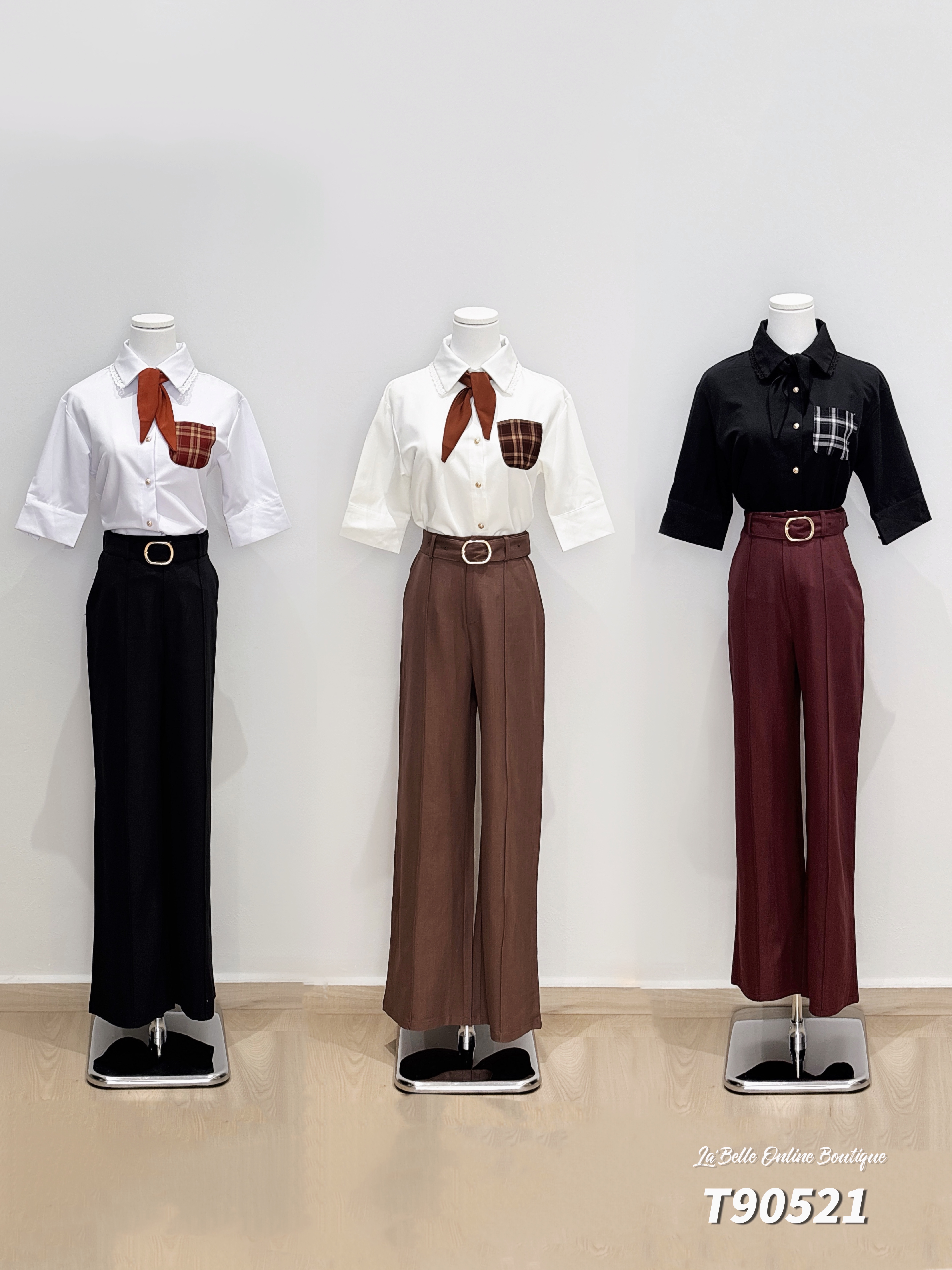 【LBP独家】高级感撞色翻领蕾丝设计上衣 (T90521)