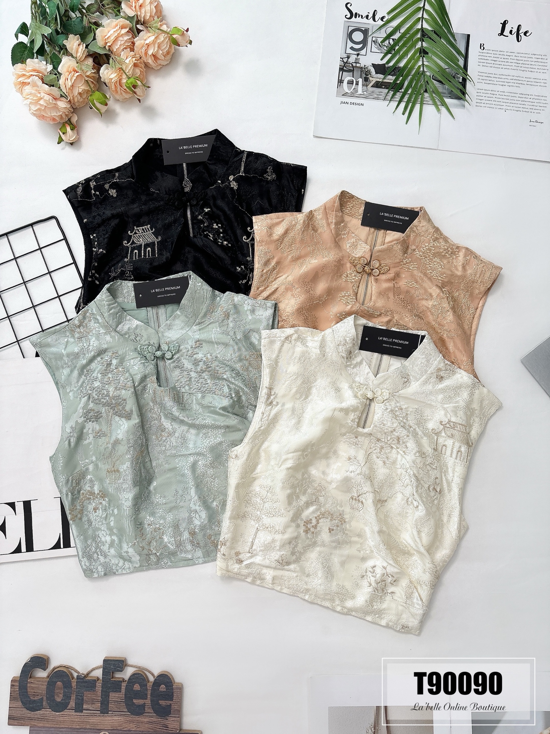 新中式刺绣改良盘扣旗袍上衣 (T90090) - 特价-La'Belle Fashion Boutique Sdn Bhd