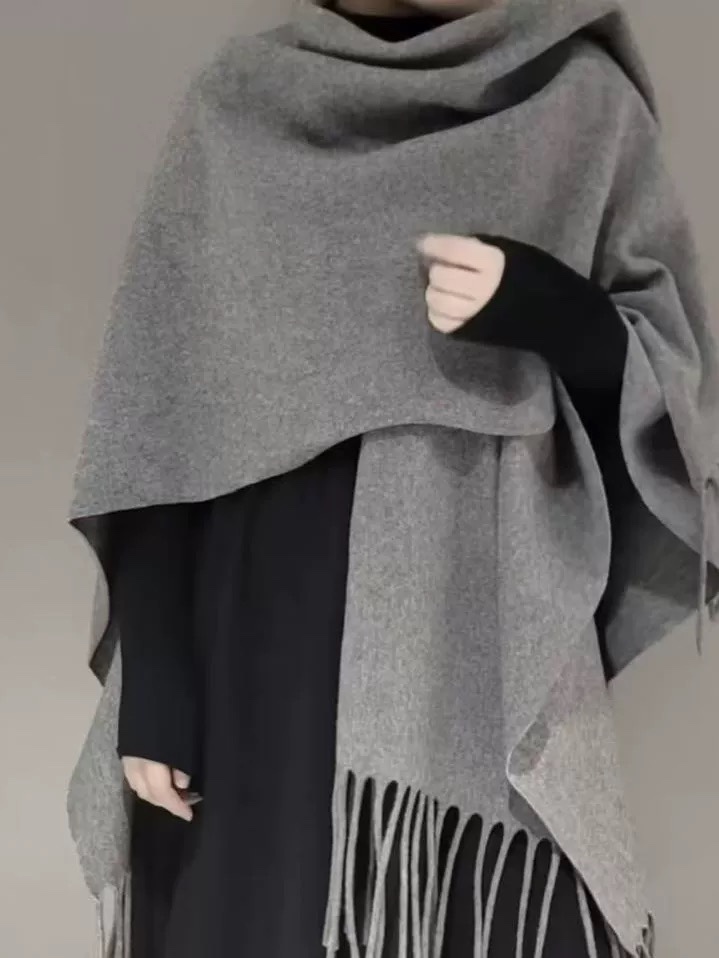 慵懒风纯色流苏设计大披肩 (AC10130)