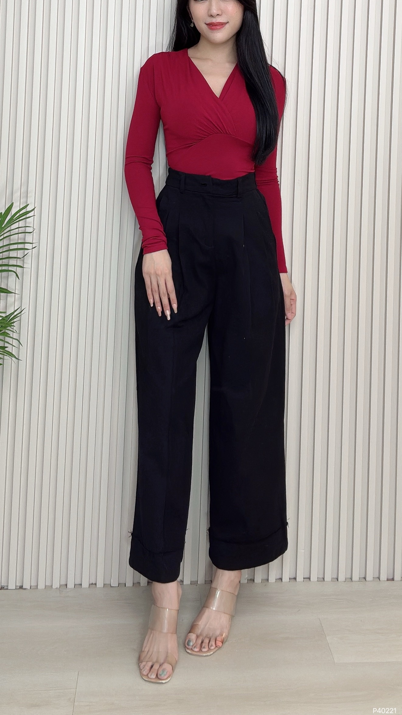 时尚宽松阔腿高腰长裤 (P40221)