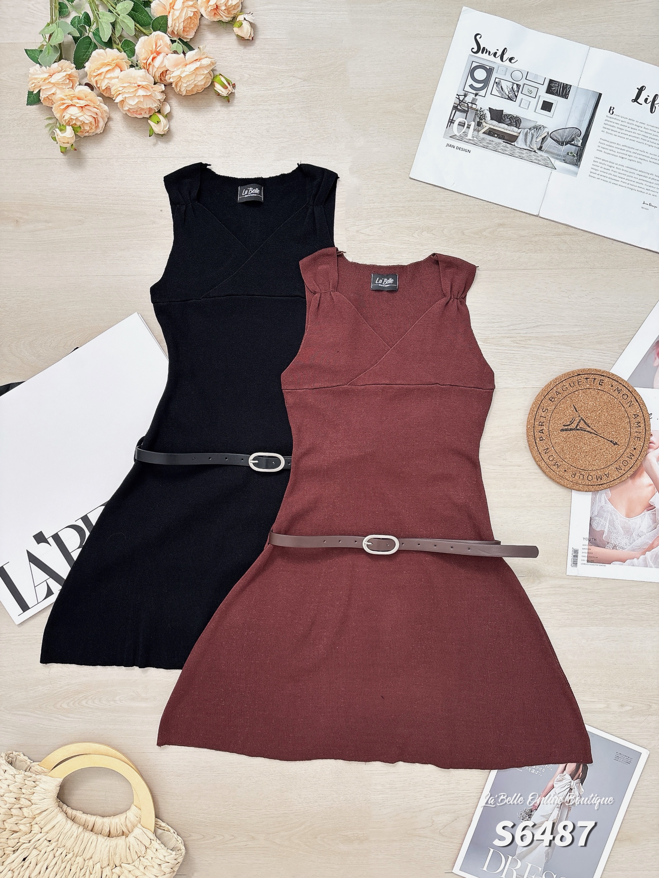 简约V领A字无袖连身裙 (S6487)