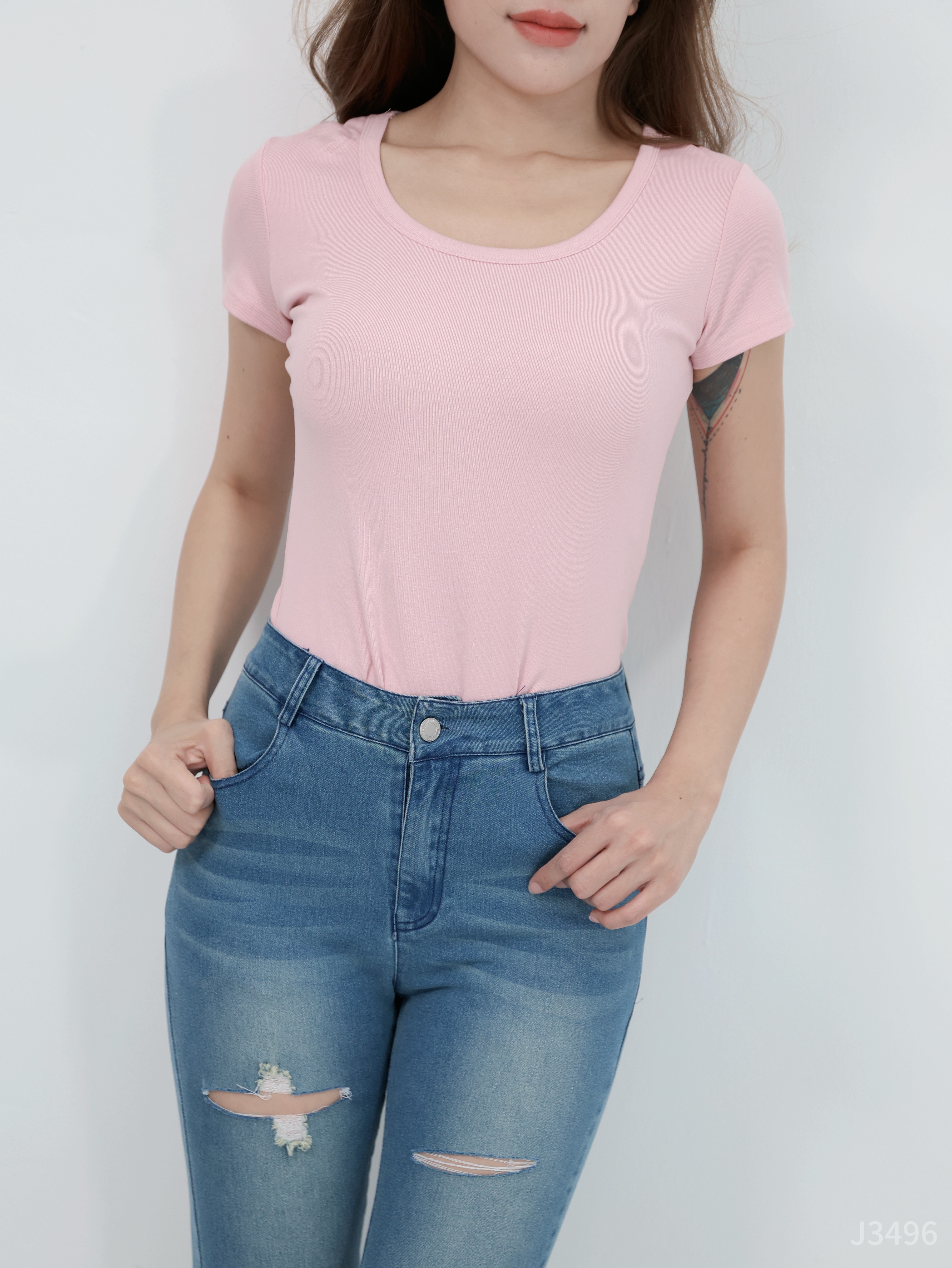 【LBP独家】美式修身破洞牛仔长裤 (J3496)