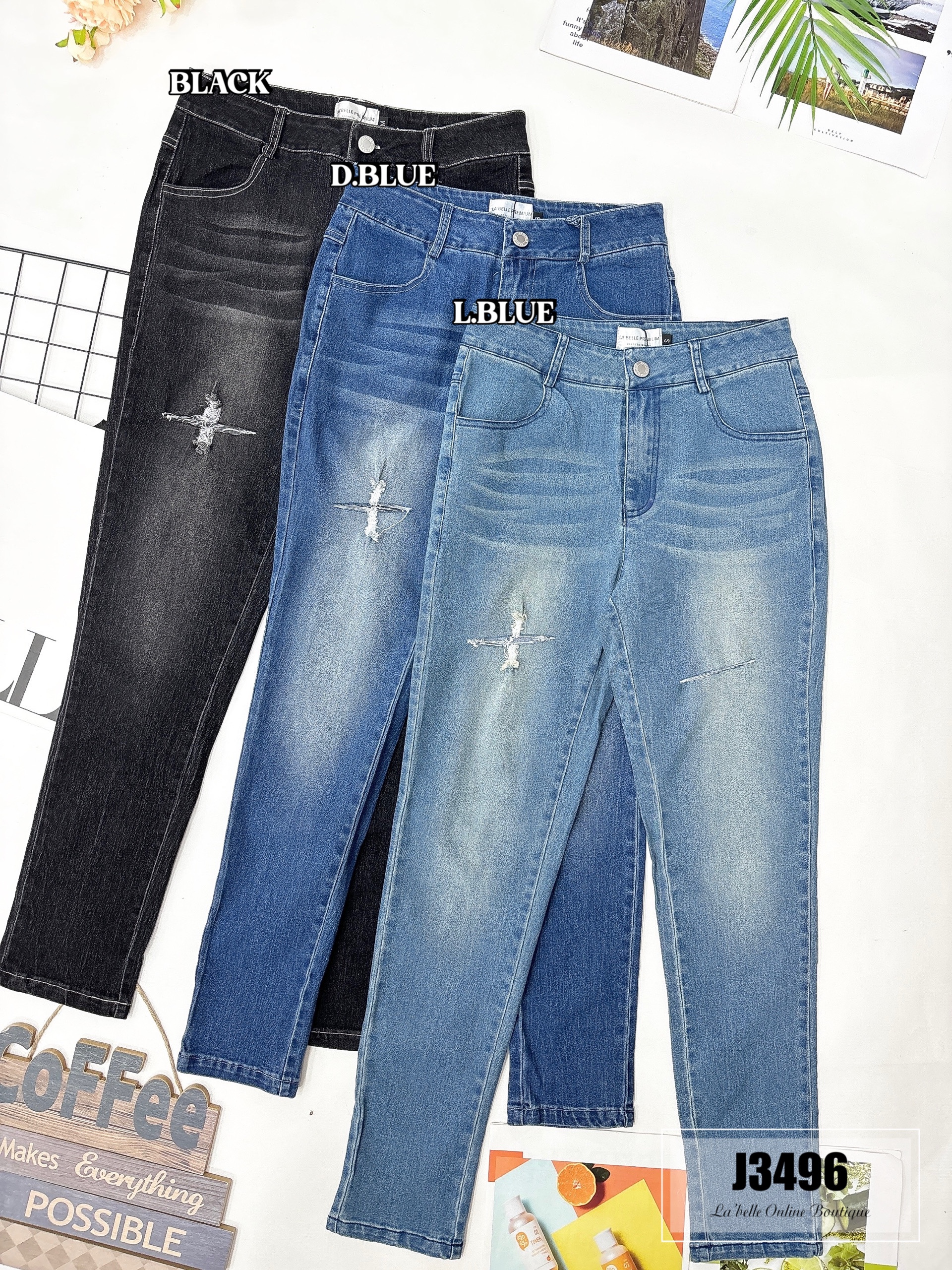 【LBP独家】美式修身破洞牛仔长裤 (J3496)