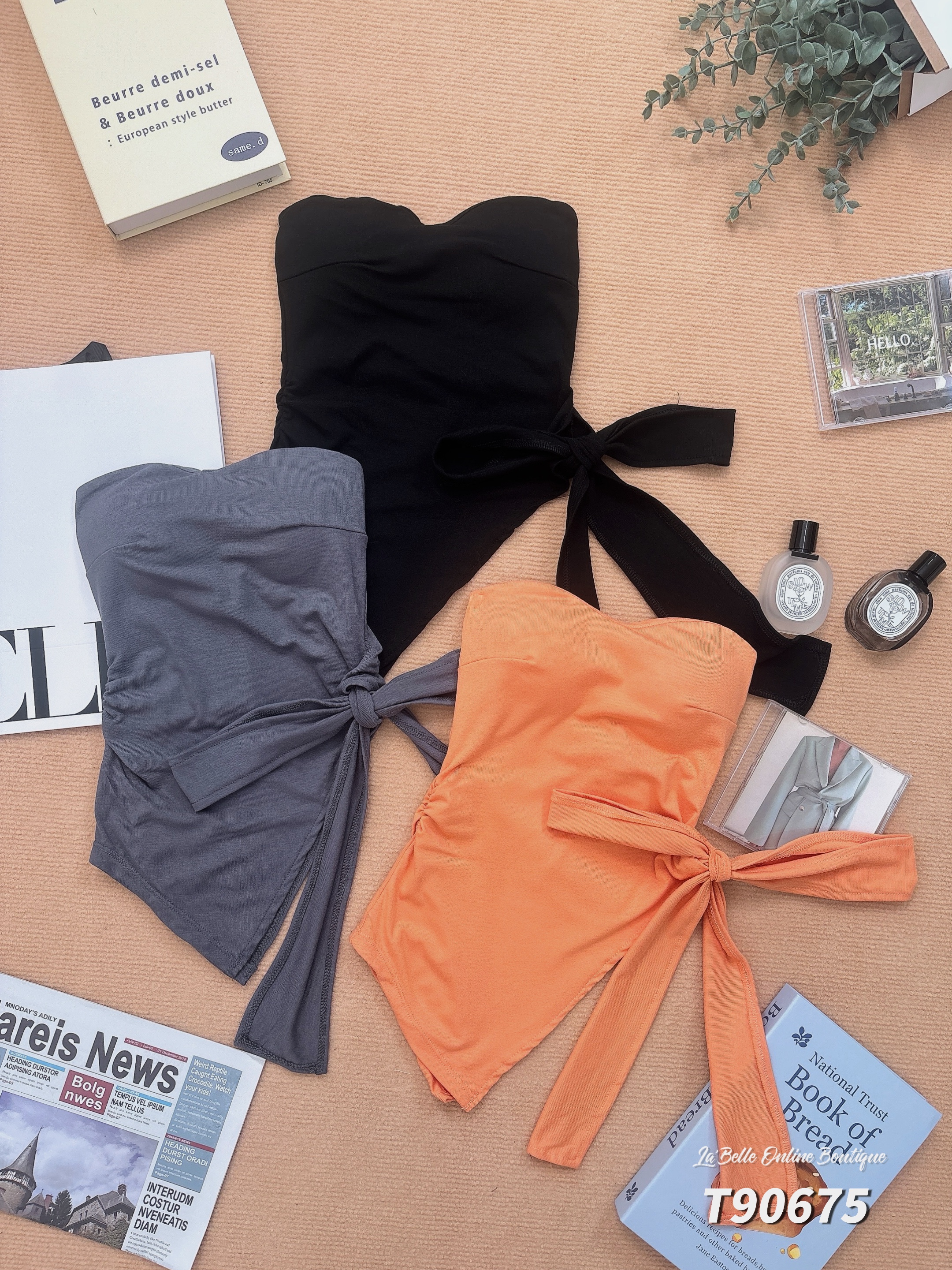 纯欲风不规则绑带抹胸上衣（T90675）