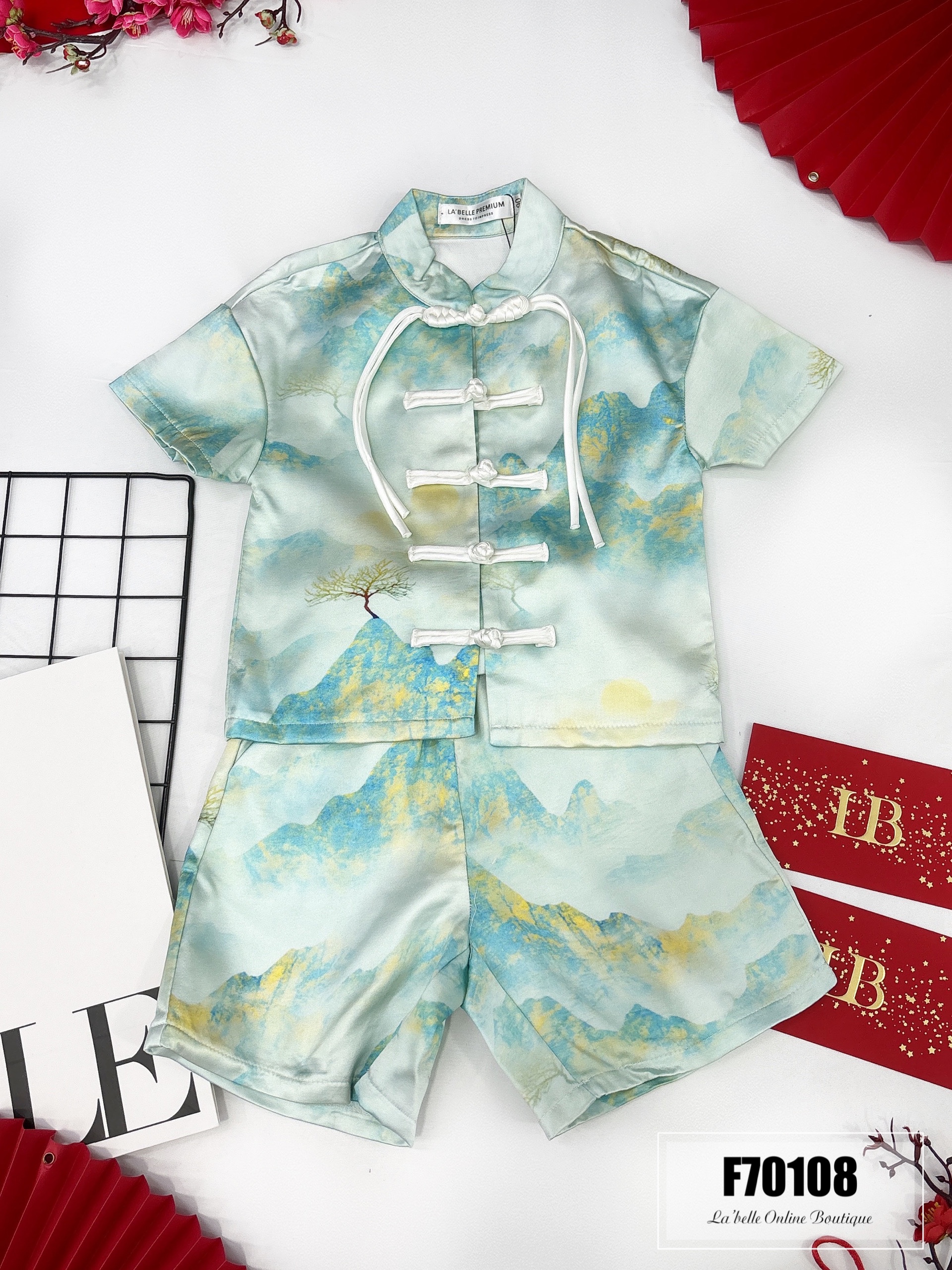 【LBP亲子系列】远山黛国风盘扣设计唐装两件套（F70108-儿子款）