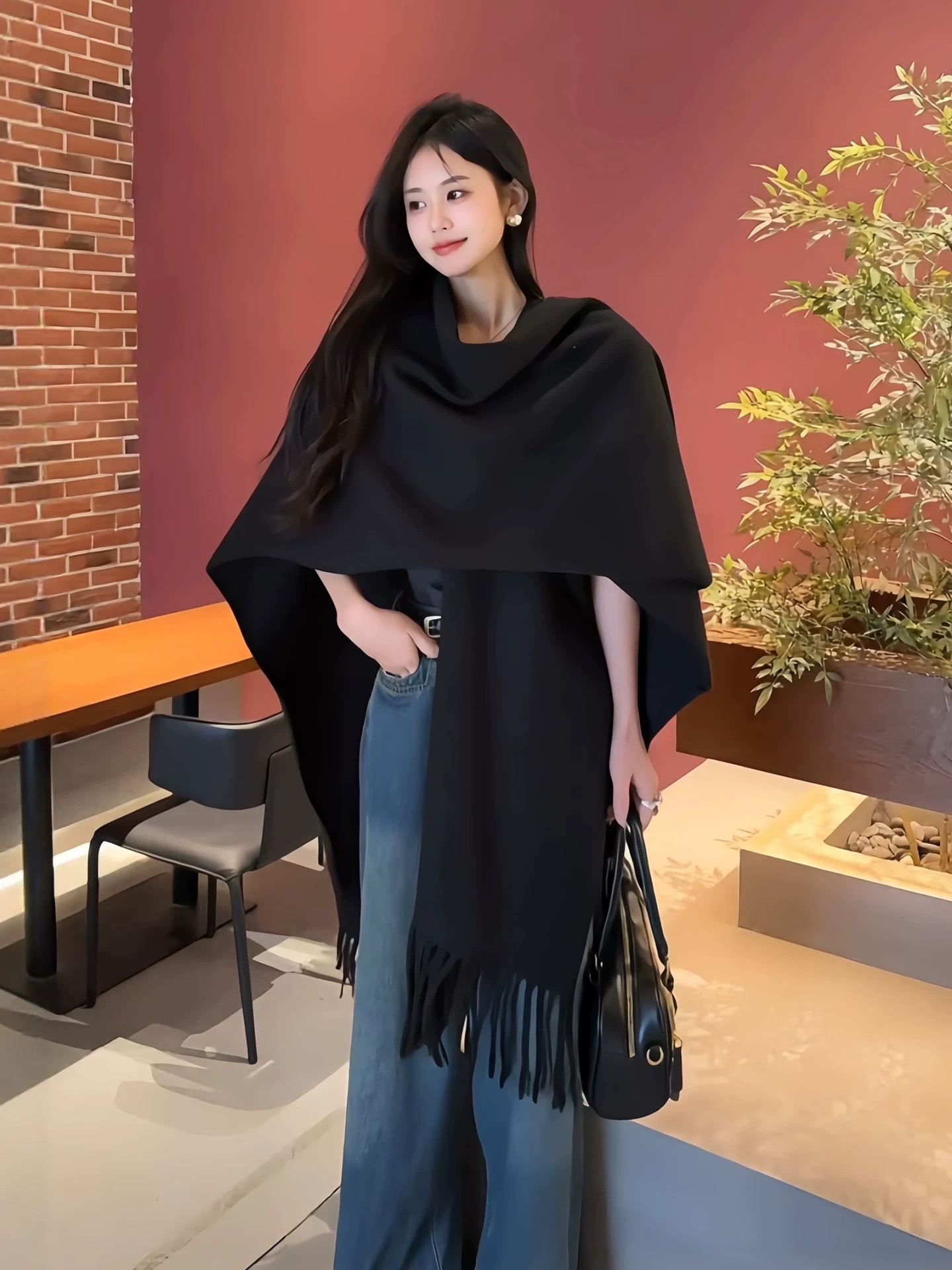 慵懒风纯色流苏设计大披肩 (AC10130)