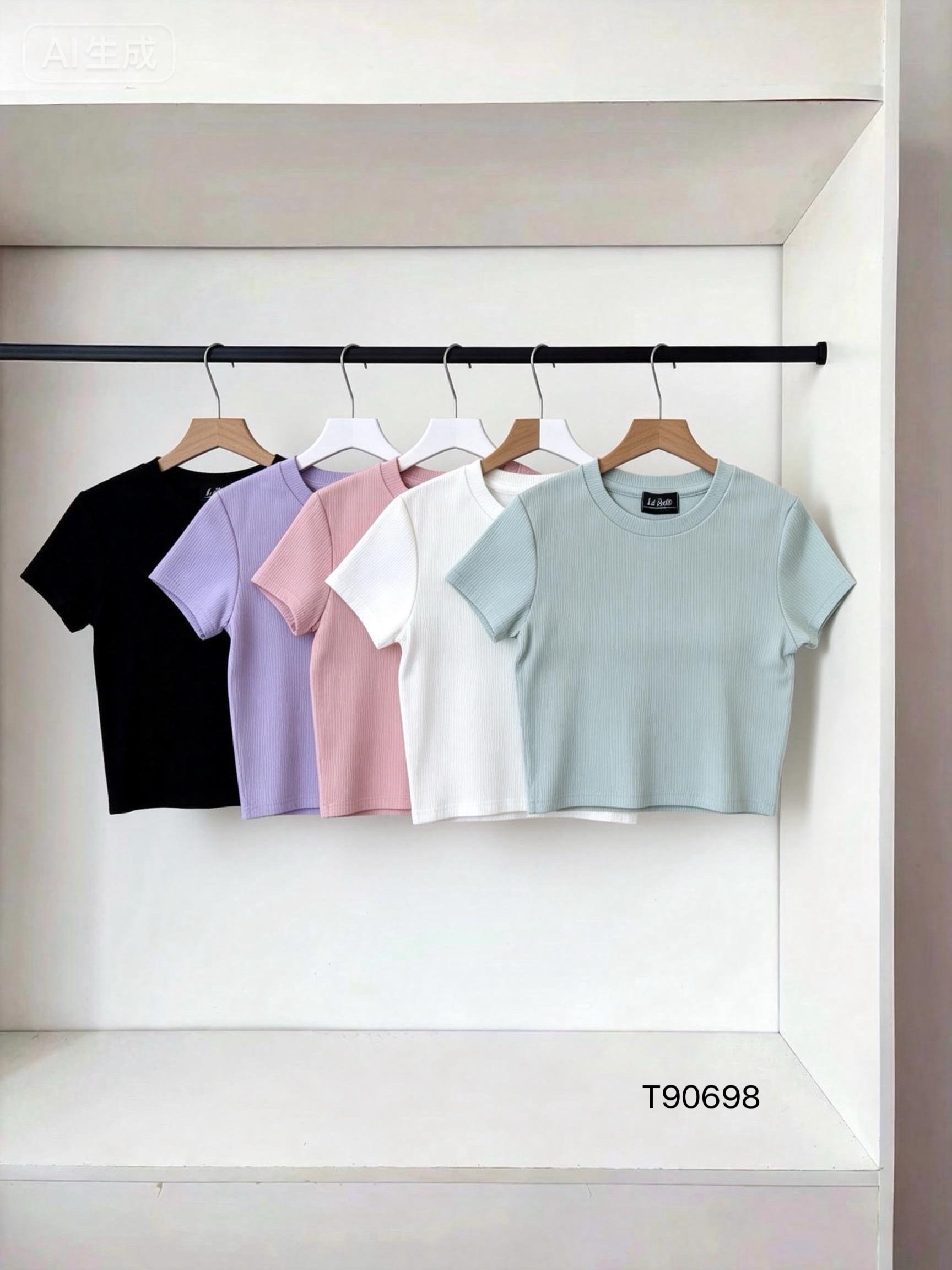 基本款纯色露脐短款上衣 (T90698)