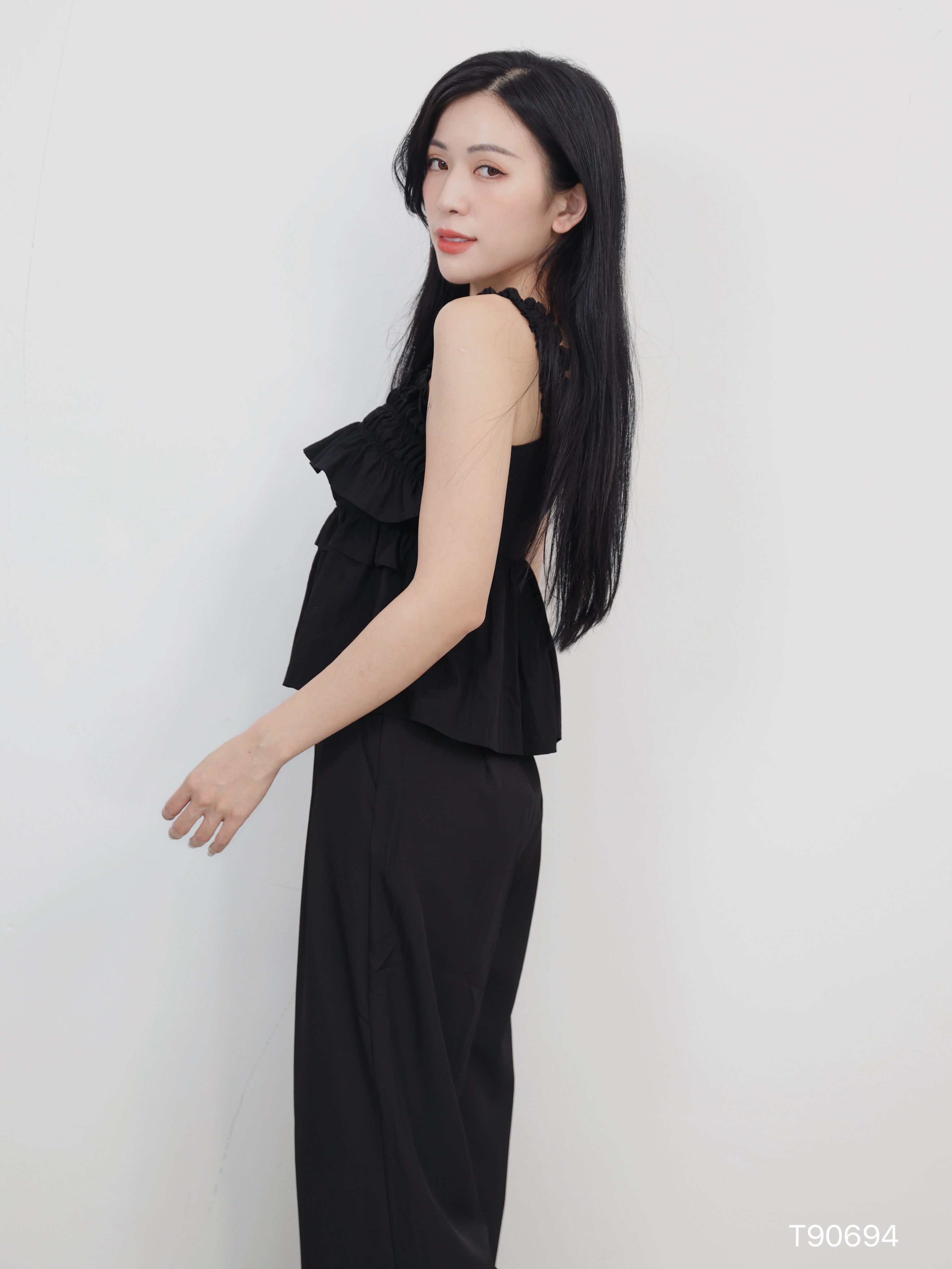 法式层次感荷叶边设计宽松上衣 (T90694)