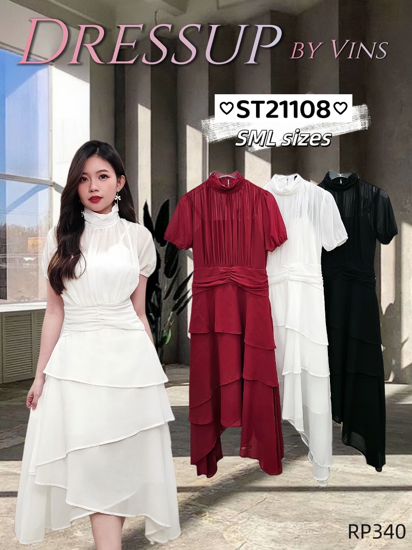 甜美褶皱收腰蛋糕连身裙 (ST21108) - 特价-La'Belle Fashion Boutique Sdn Bhd