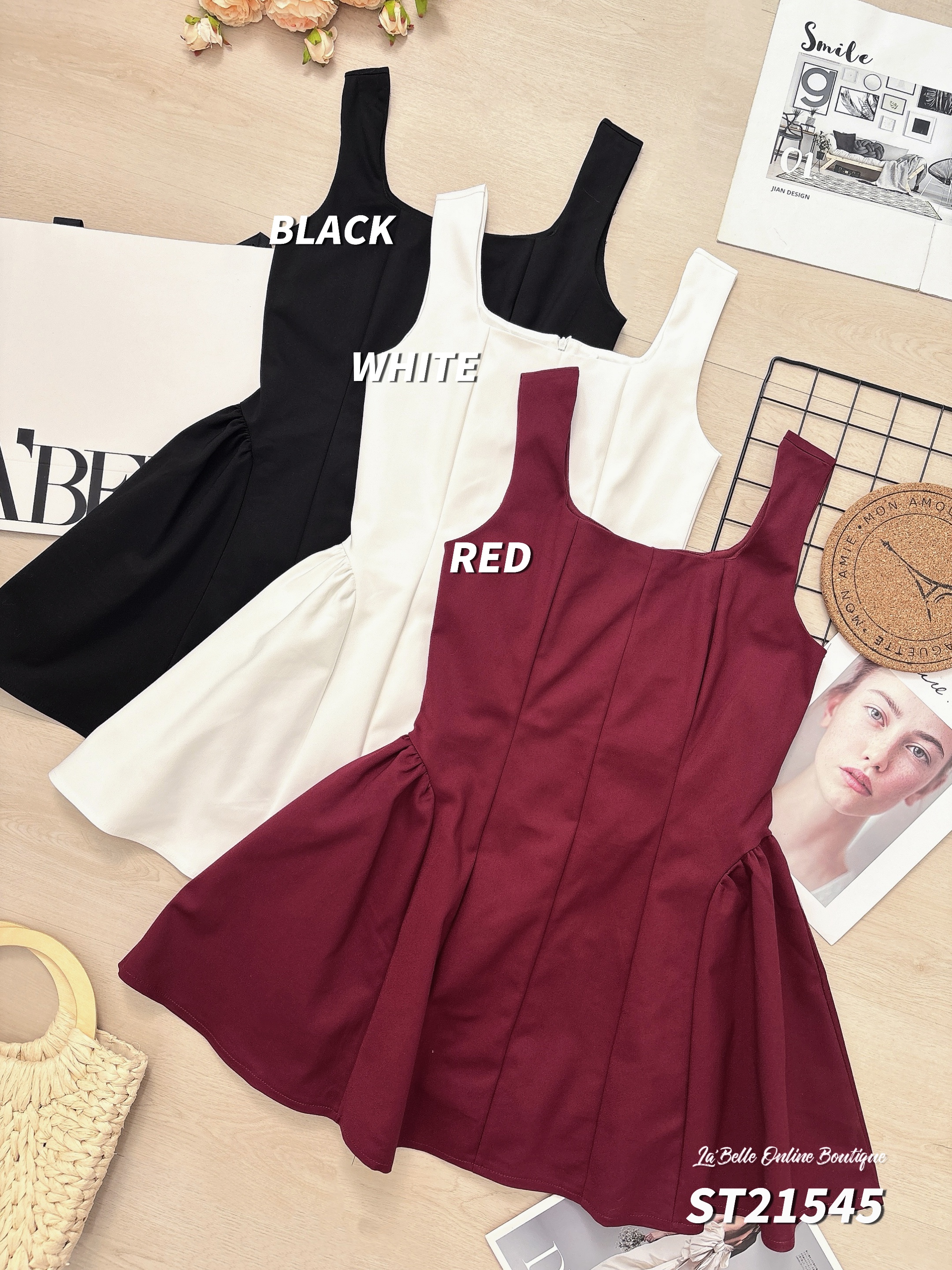 气质收腰A字蓬蓬设计宽带连身裙 (ST21545)