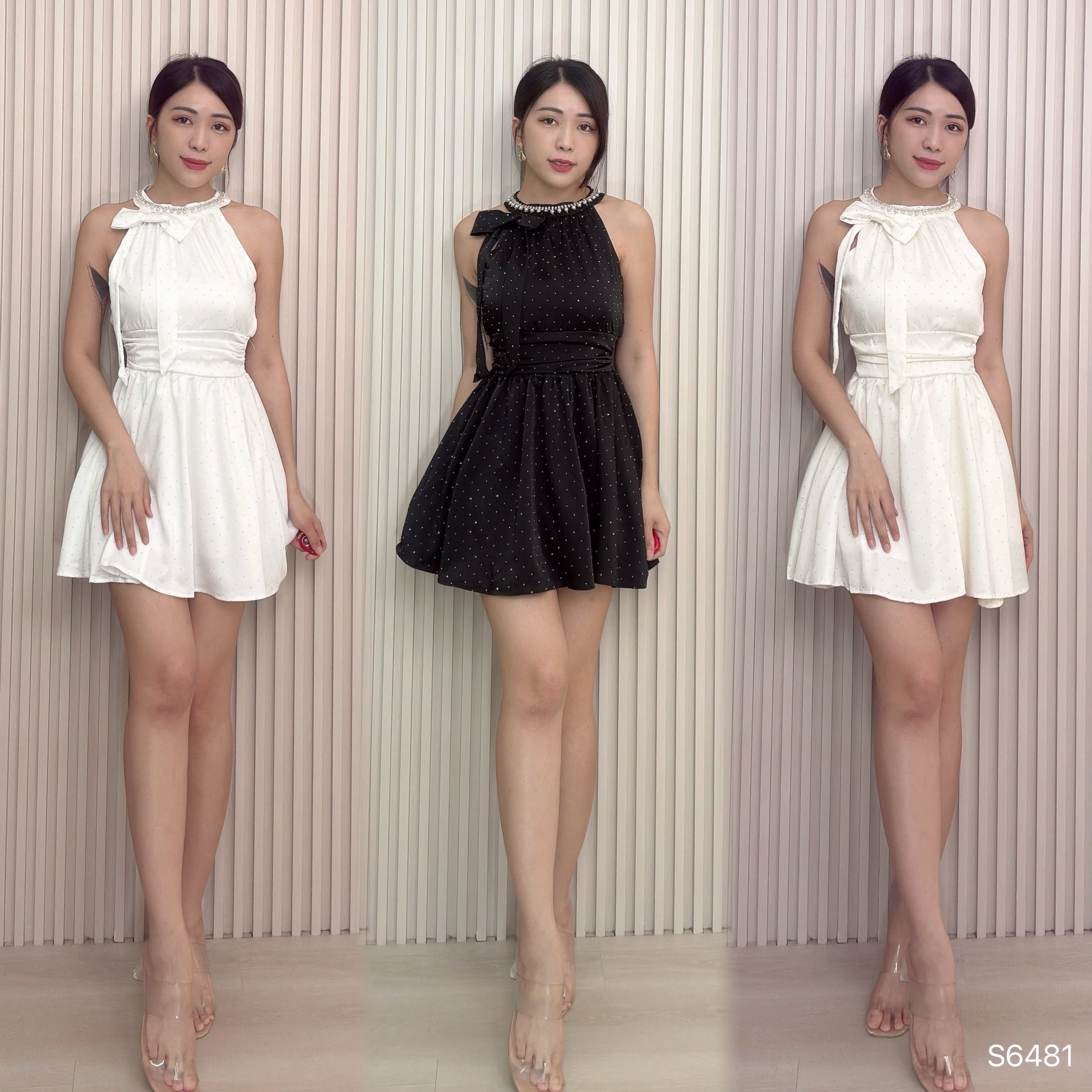 时尚Bling Bling镶钻蝴蝶结设计连身裙 (S6481)