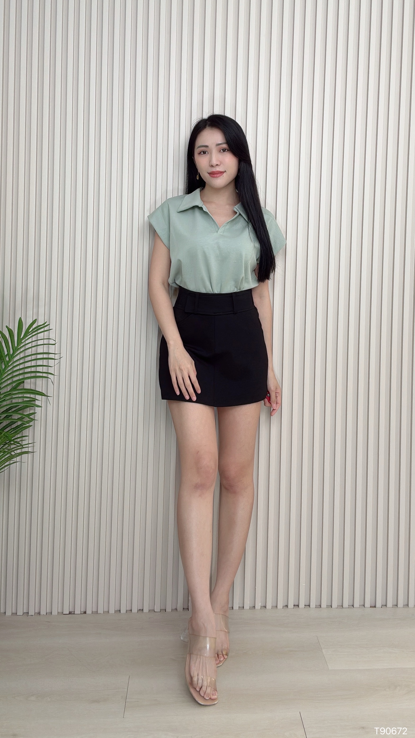 基本款纯色宽松POLO领设计上衣 (T90672)