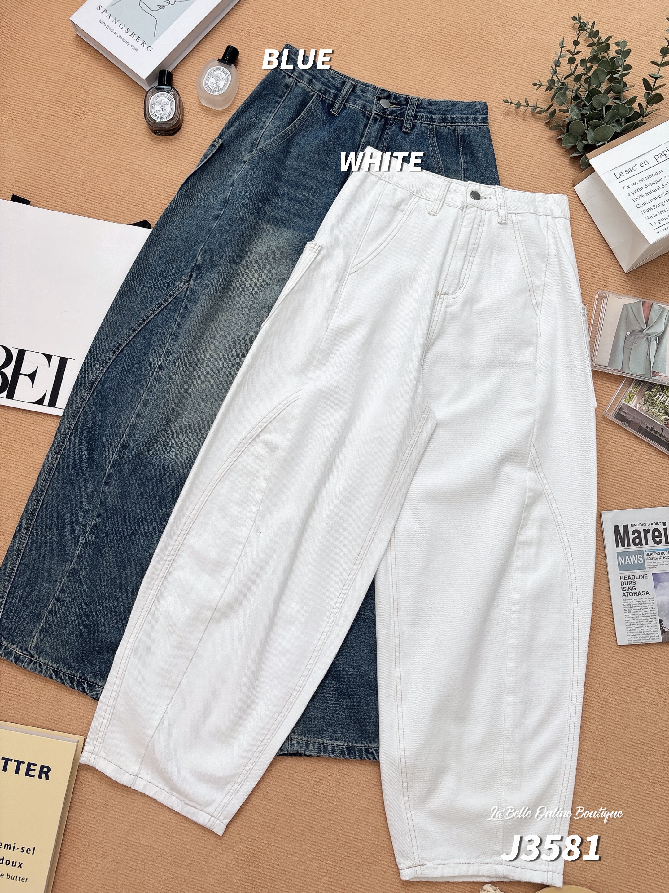 休闲弯刀设计阔腿高腰长裤 (J3581)