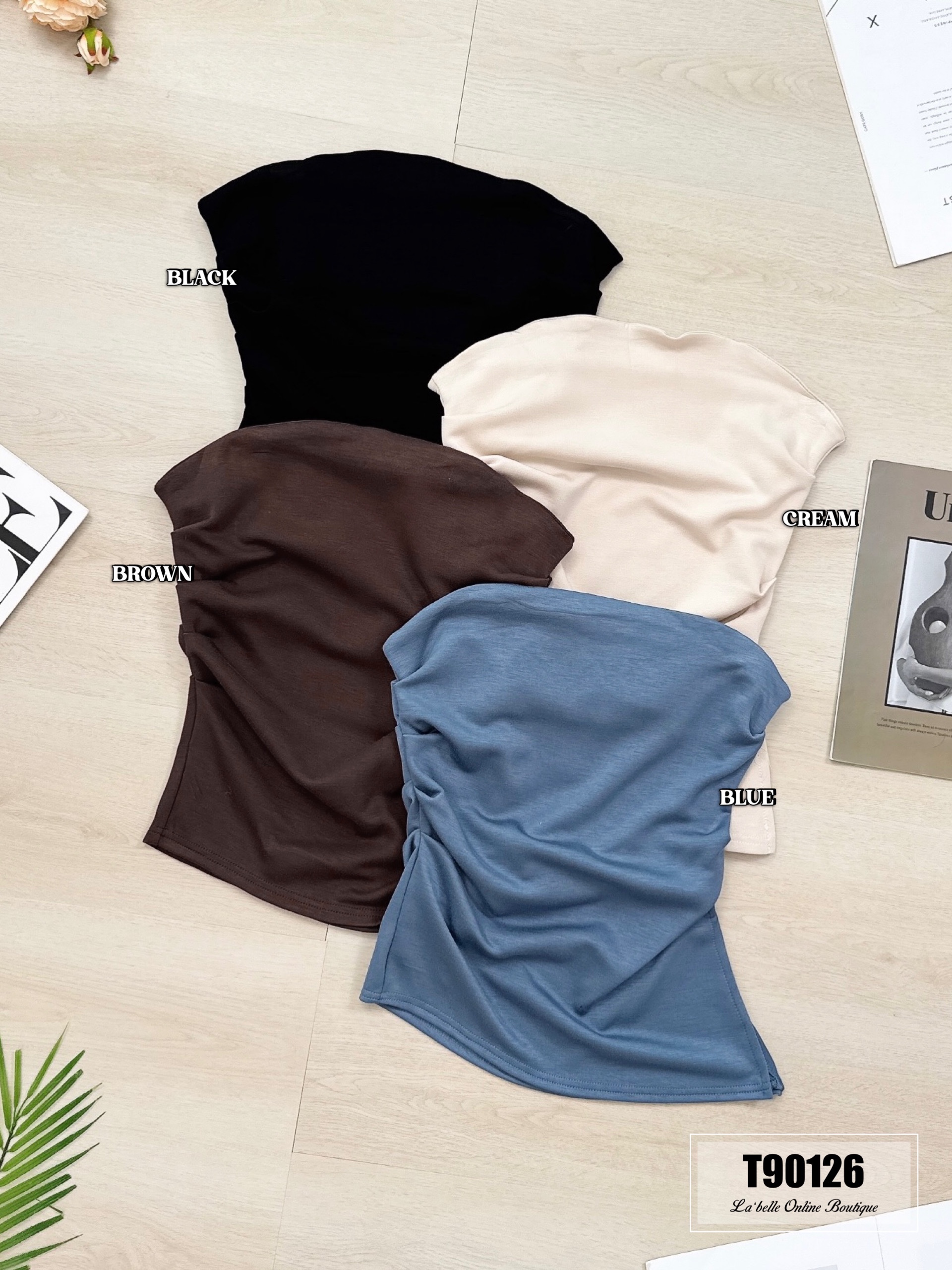 不规则开叉收腰设计抹胸上衣 (T90126)-La'Belle Fashion Boutique Sdn Bhd