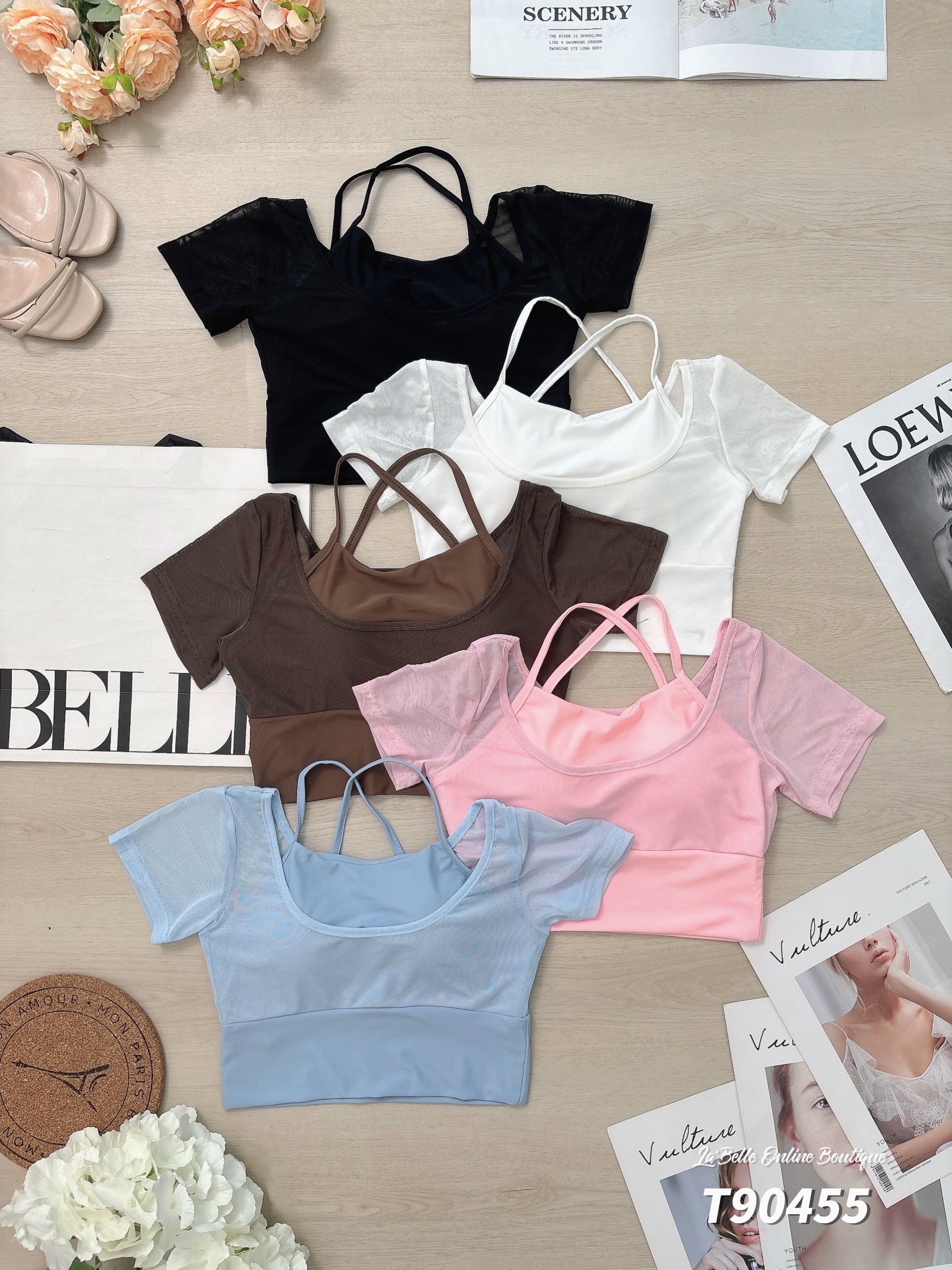 运动风假两件设计短版上衣 (T90455)