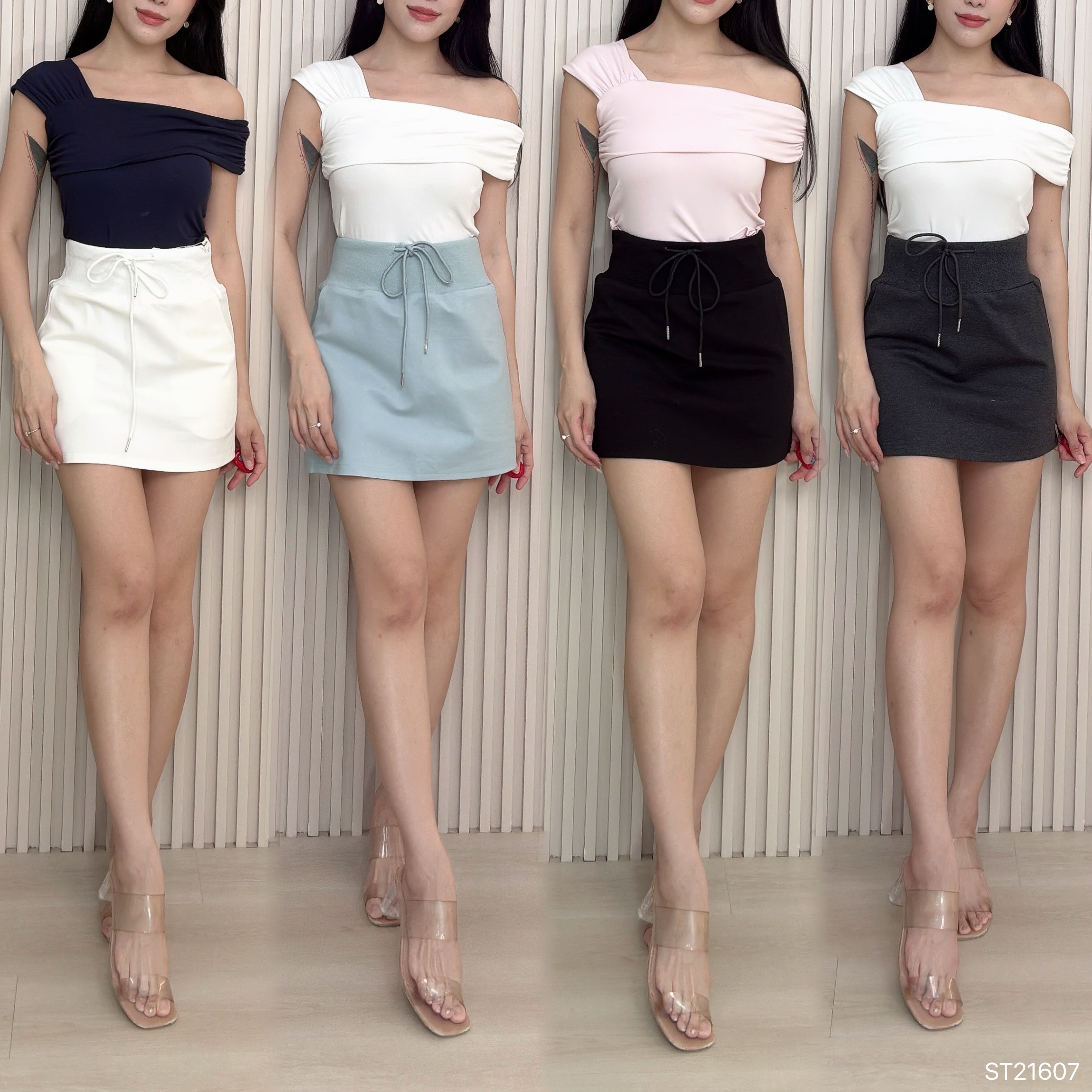 时尚百搭抽绳包臀高腰短裙 (ST21607)