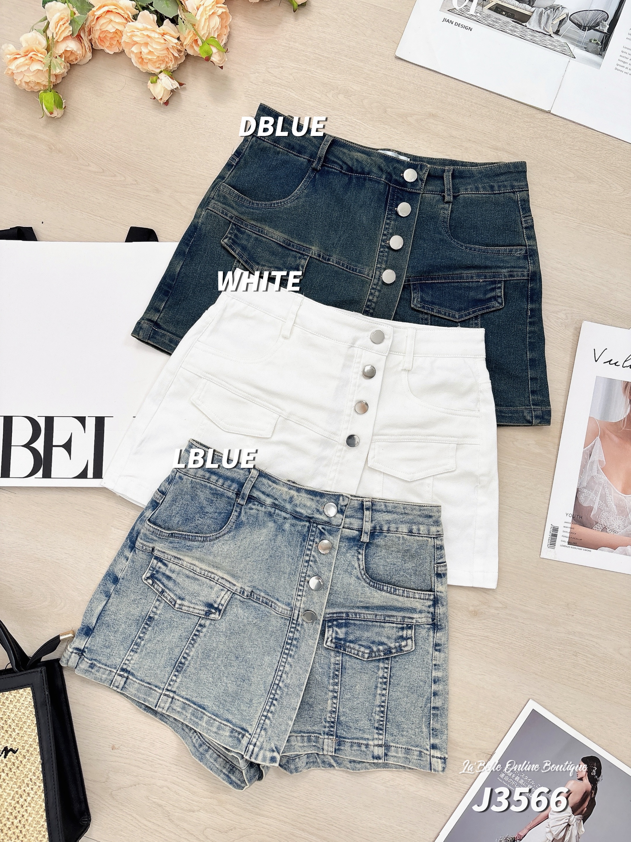 【LBP独家】设计感A字工装牛仔高腰裤裙 (J3566)