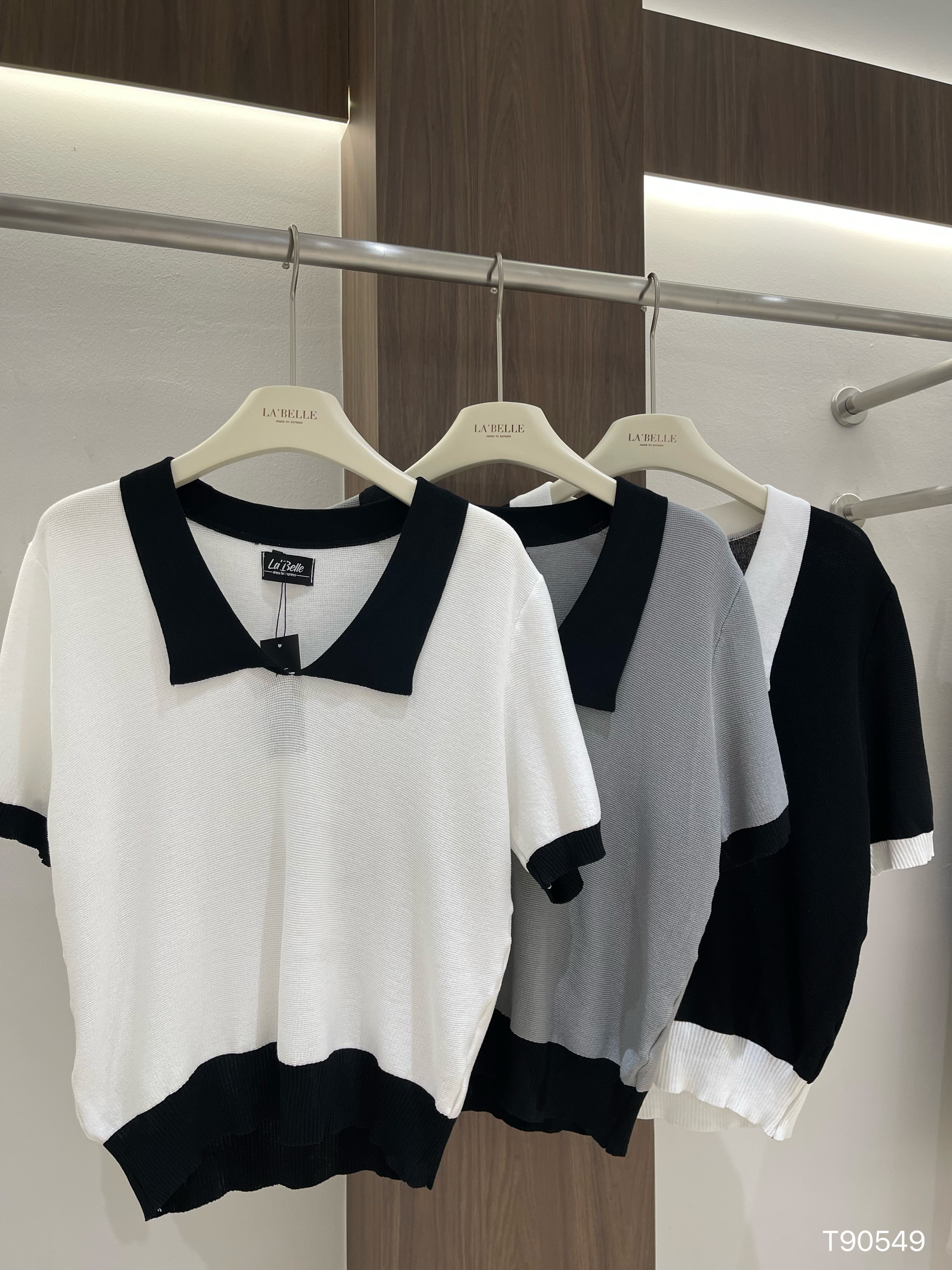 百搭撞色设计翻领上衣 (T90549)