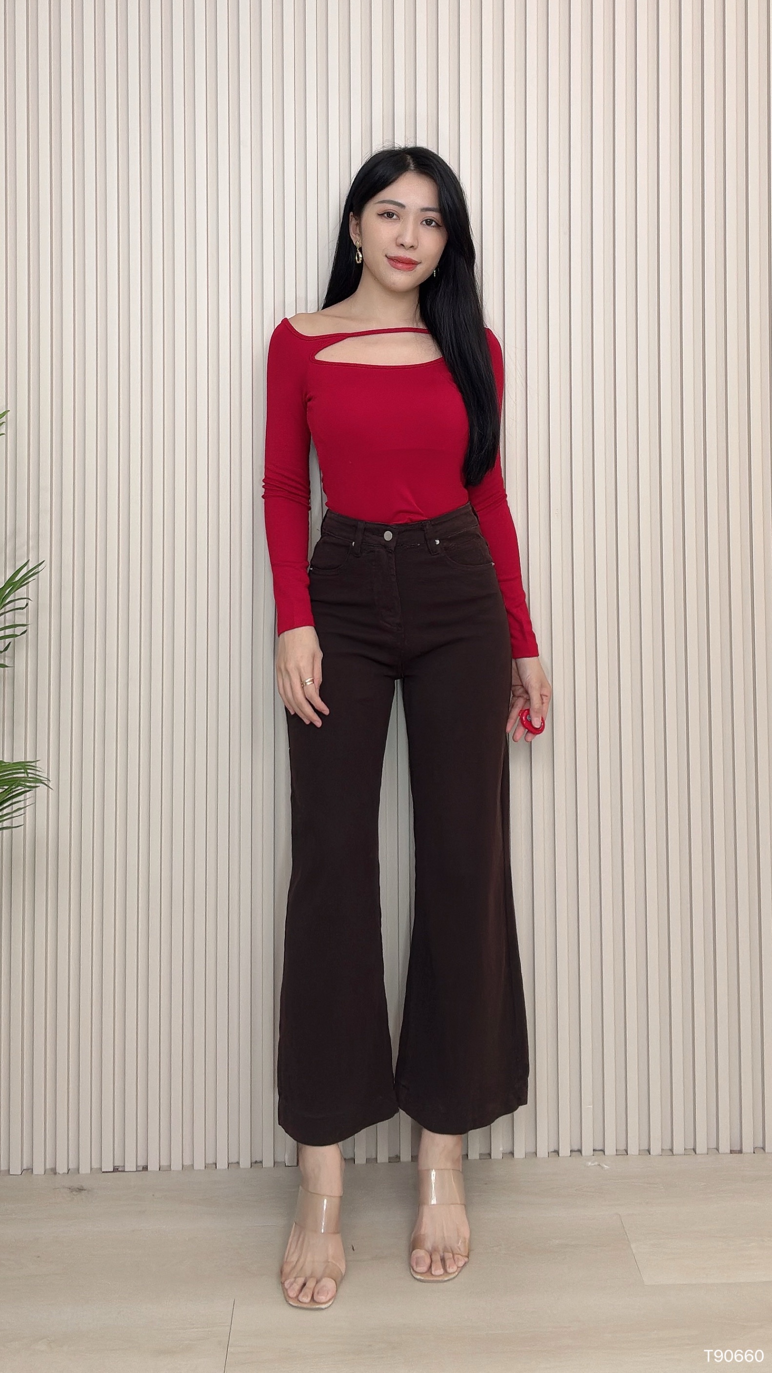 辣妹性感镂空设计长袖上衣 (T90660)