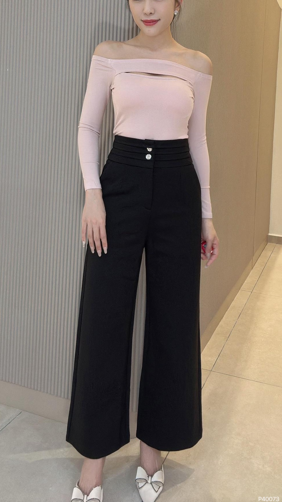 【LBP独家】高端银扣百褶设计阔腿长裤 (P40073)