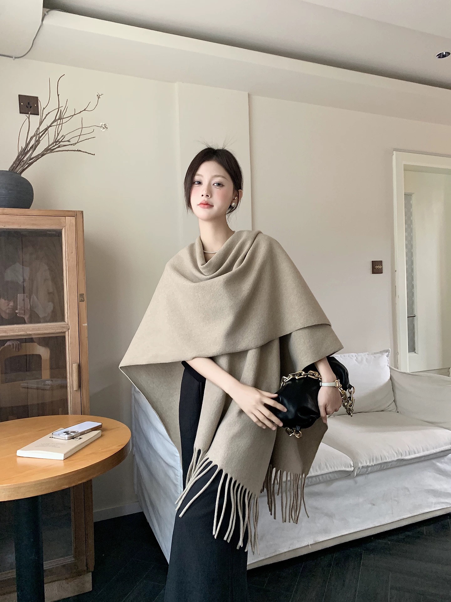 慵懒风纯色流苏设计大披肩 (AC10130)