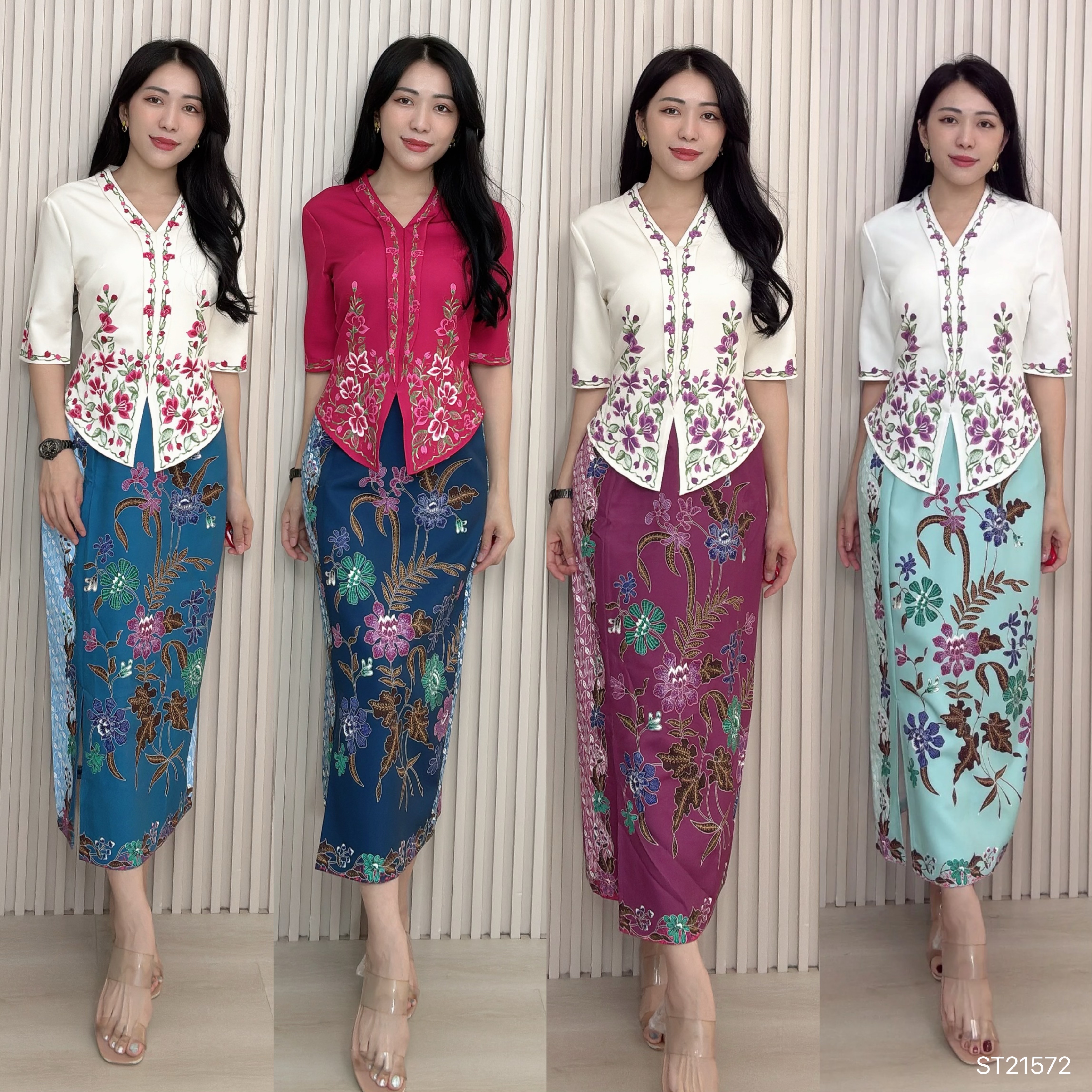 独特娘惹显瘦假两件连身裙 (ST21572)