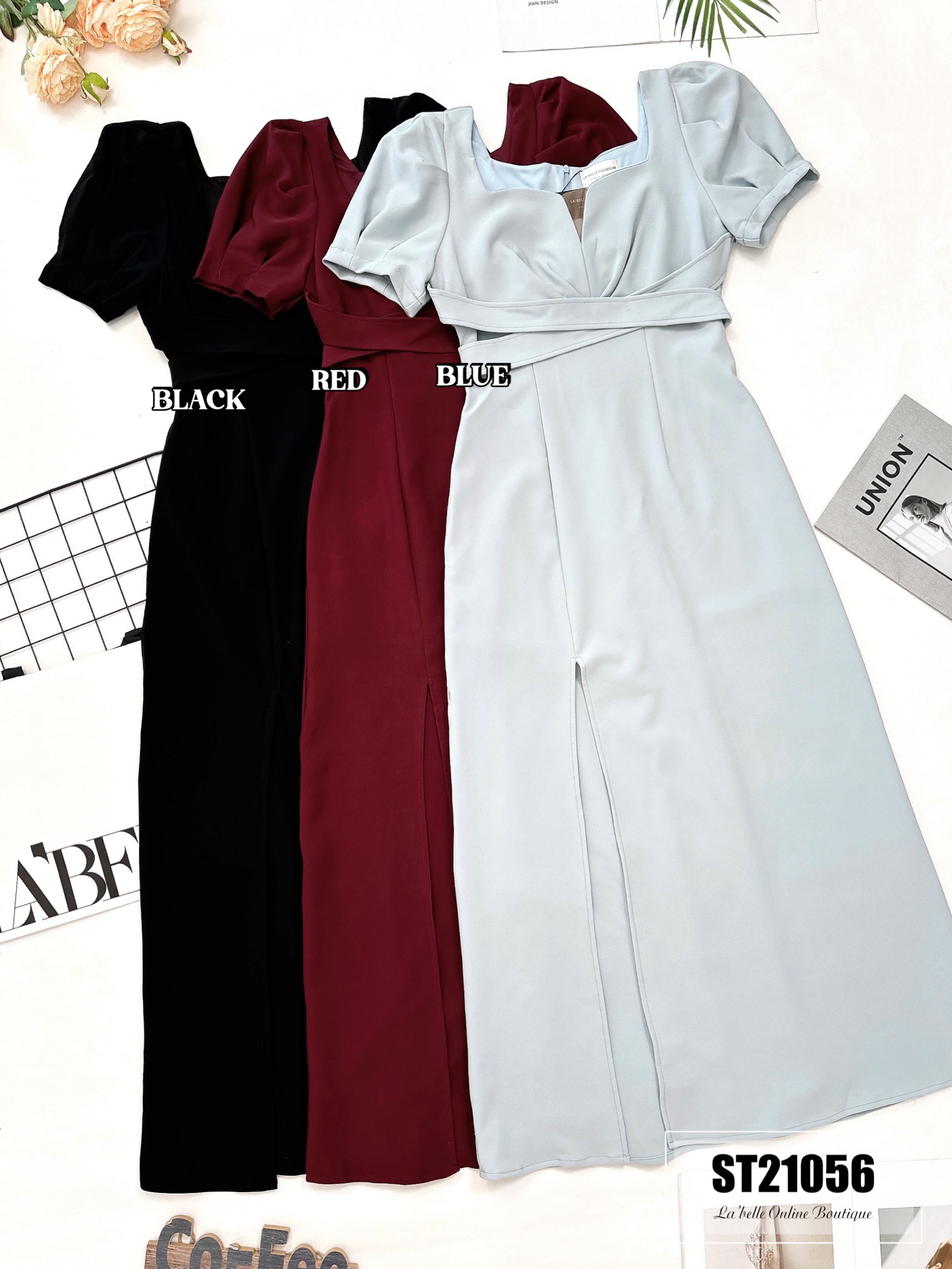 【LBP独家】开叉裙摆设计显瘦版连身长裙（ST21056）【不接受更换】-La'Belle Fashion Boutique Sdn Bhd