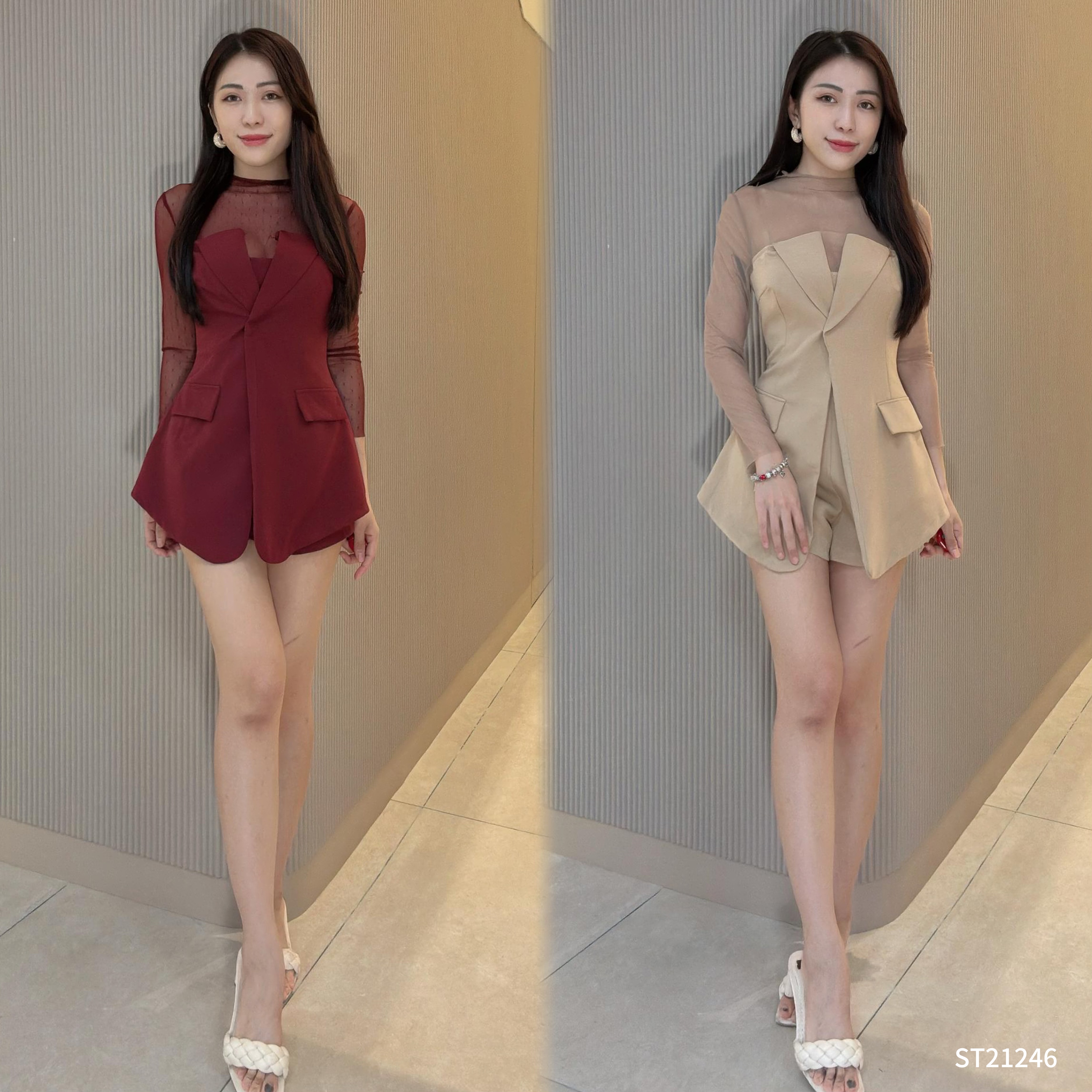 【LBP独家】纯欲风V领拼接网纱连身裤(ST21246)-La'Belle Fashion Boutique Sdn Bhd