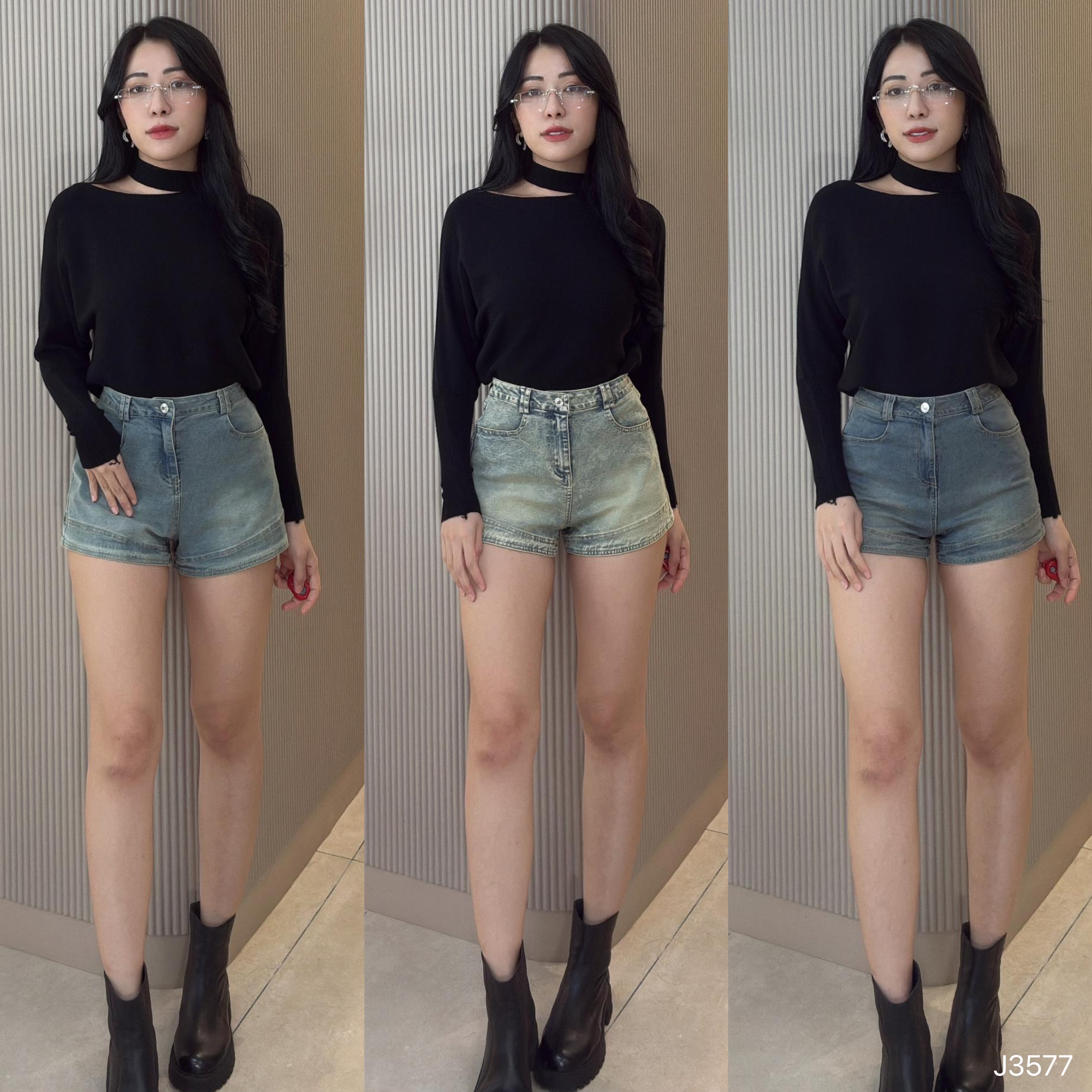 【LBP独家】复古A字水洗牛仔高腰短裤 (J3577)