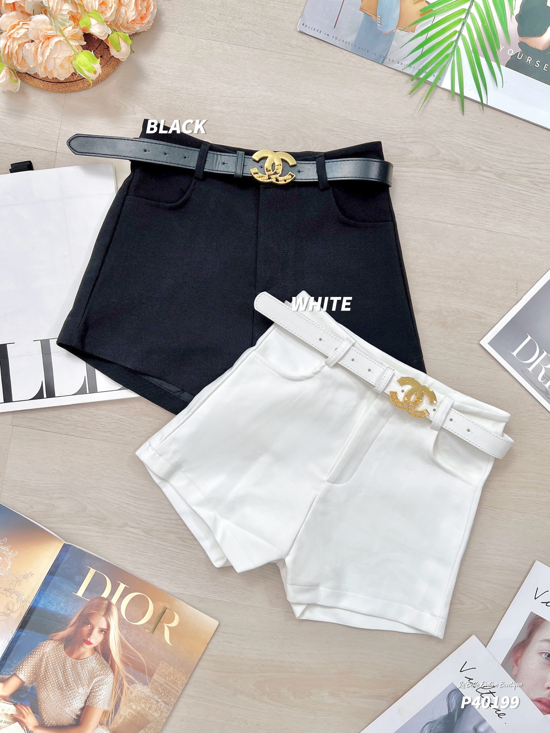 高级感显瘦阔腿高腰短裤 (P40199)-La'Belle Fashion Boutique Sdn Bhd