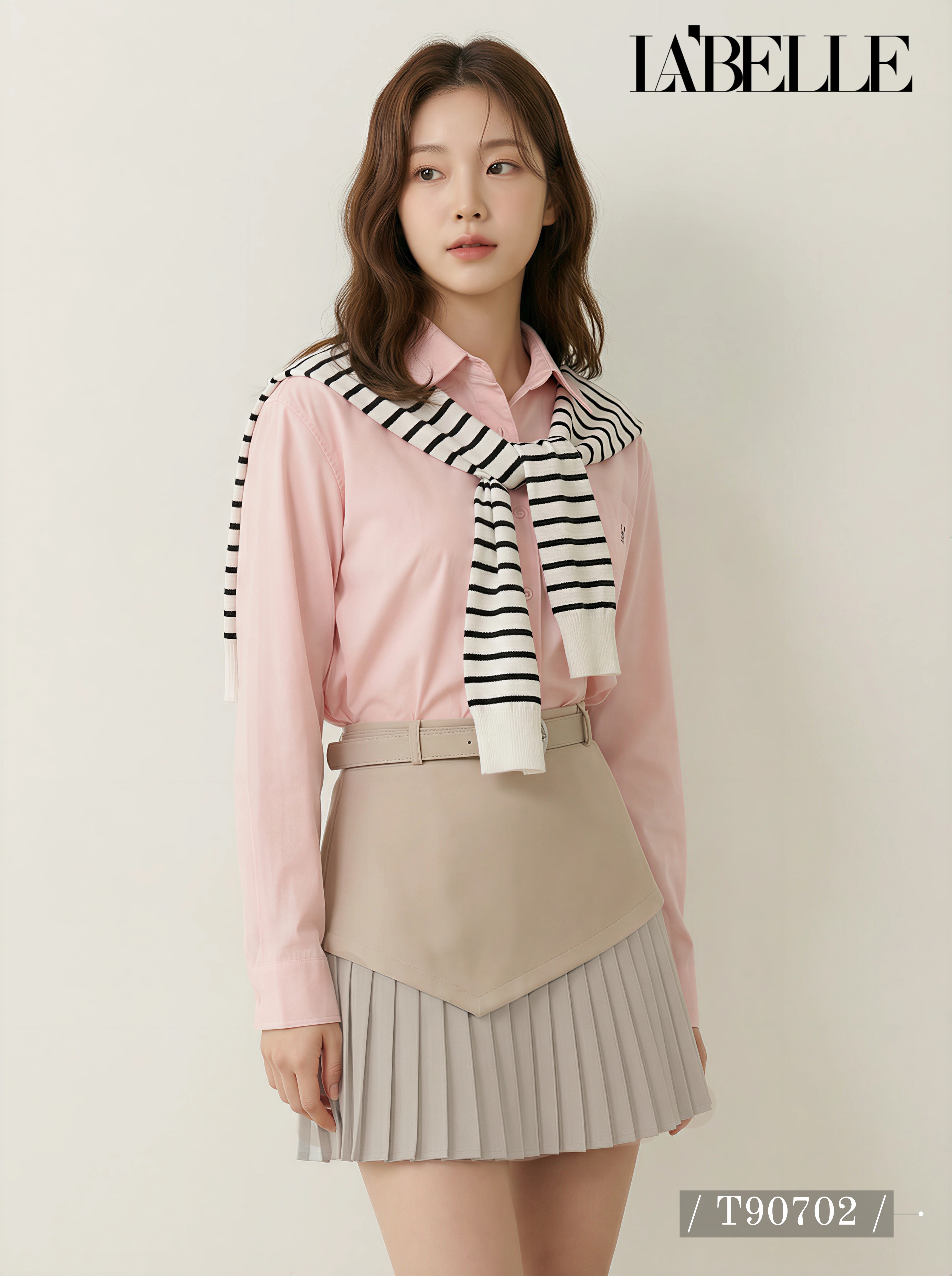 学院风叠穿撞色设计长袖上衣 (T90702)