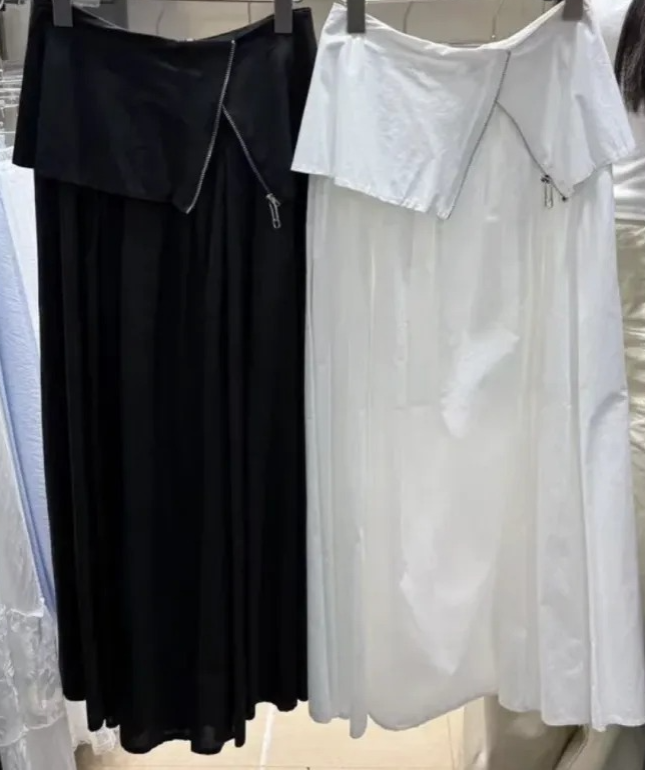 法式不规则拉链设计高腰半身裙 (LB1825) 