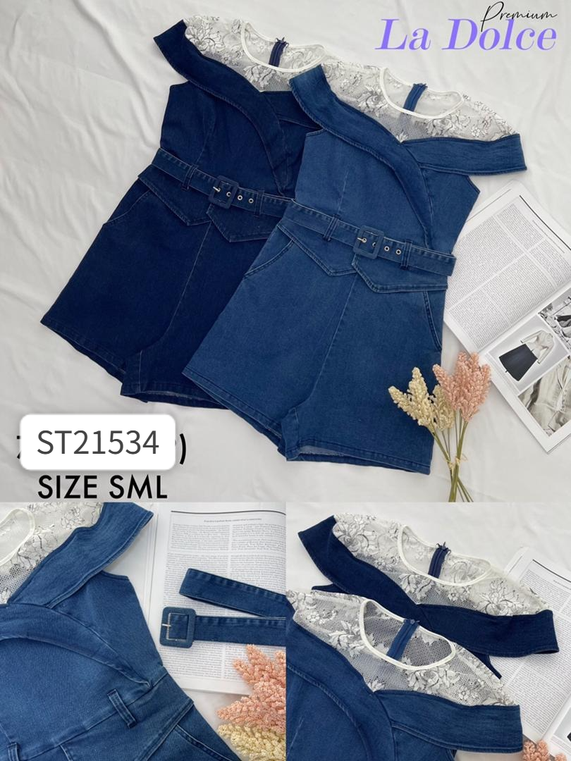 甜酷风V形领微透设计连身裤 (ST21534)