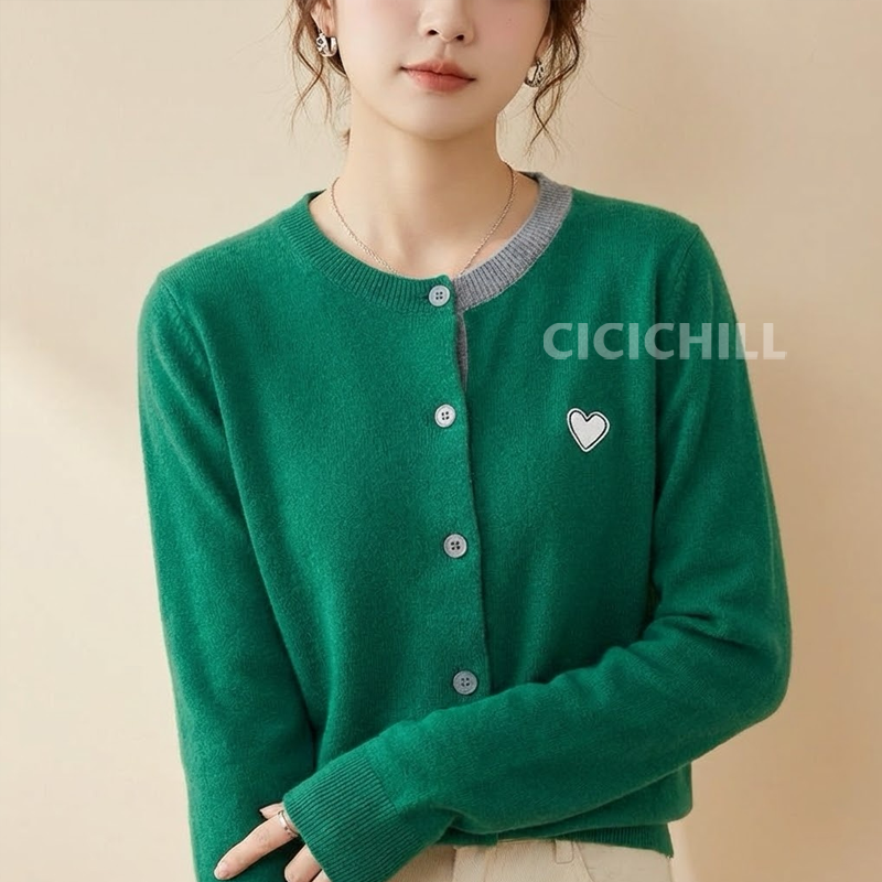 韓版貼布寬鬆溫柔風針織外套開衫