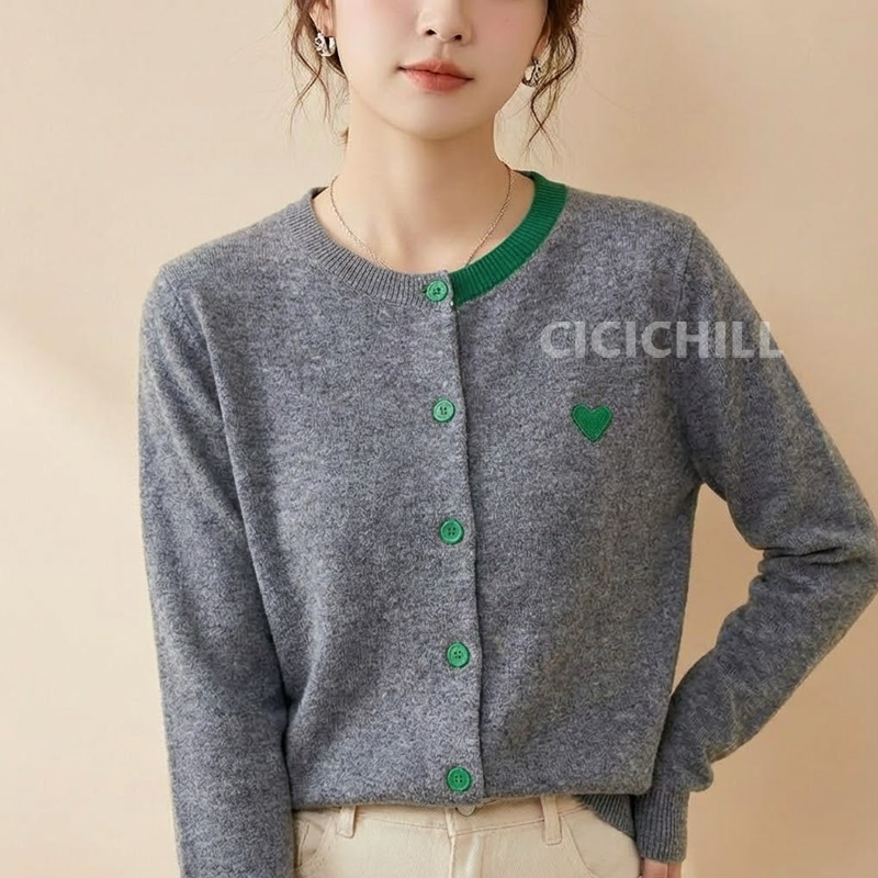 韓版貼布寬鬆溫柔風針織外套開衫