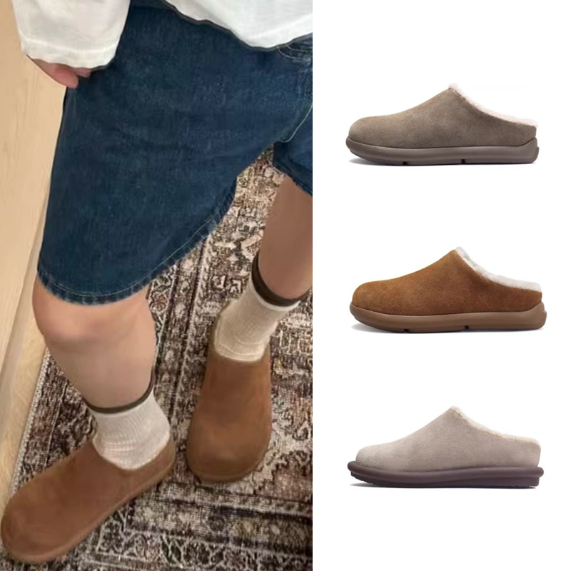 皮毛一體外穿厚底刷毛包頭勃肯鞋