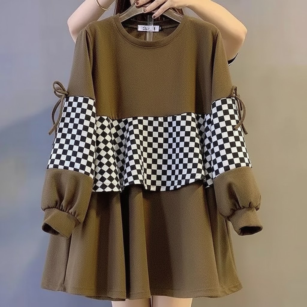 韓版假兩件遮肉顯瘦洋氣中長款連帽T