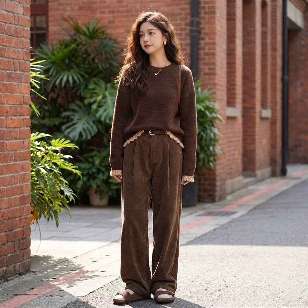 【單件/套裝】韓系拼接毛衣+休閒褲兩件套裝
