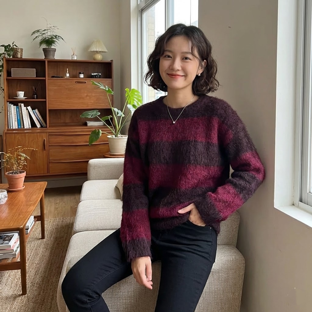 條紋軟糯慵懶氣質寬鬆顯瘦針織衫