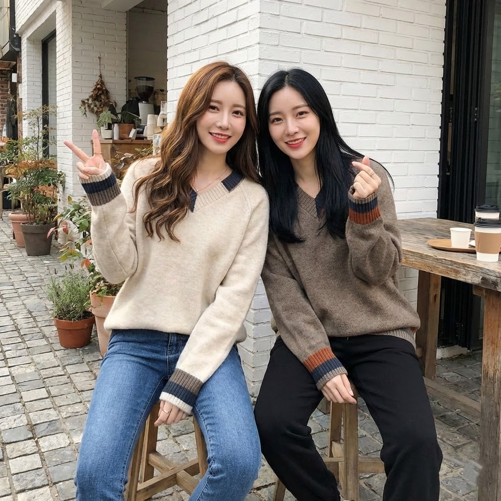 韓版寬鬆顯瘦外穿套頭打底v領針織衫