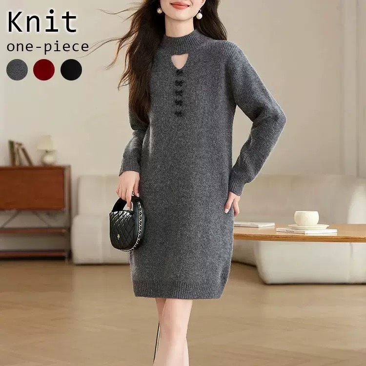寬鬆加厚半高領時尚百搭中長版針織毛衣裙