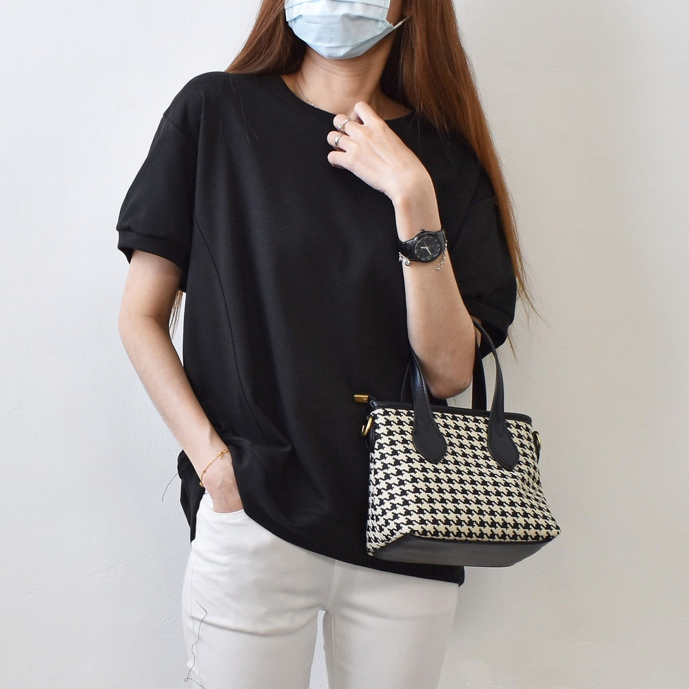 日韓慵懶風簡約側剪拼接設計短袖T恤